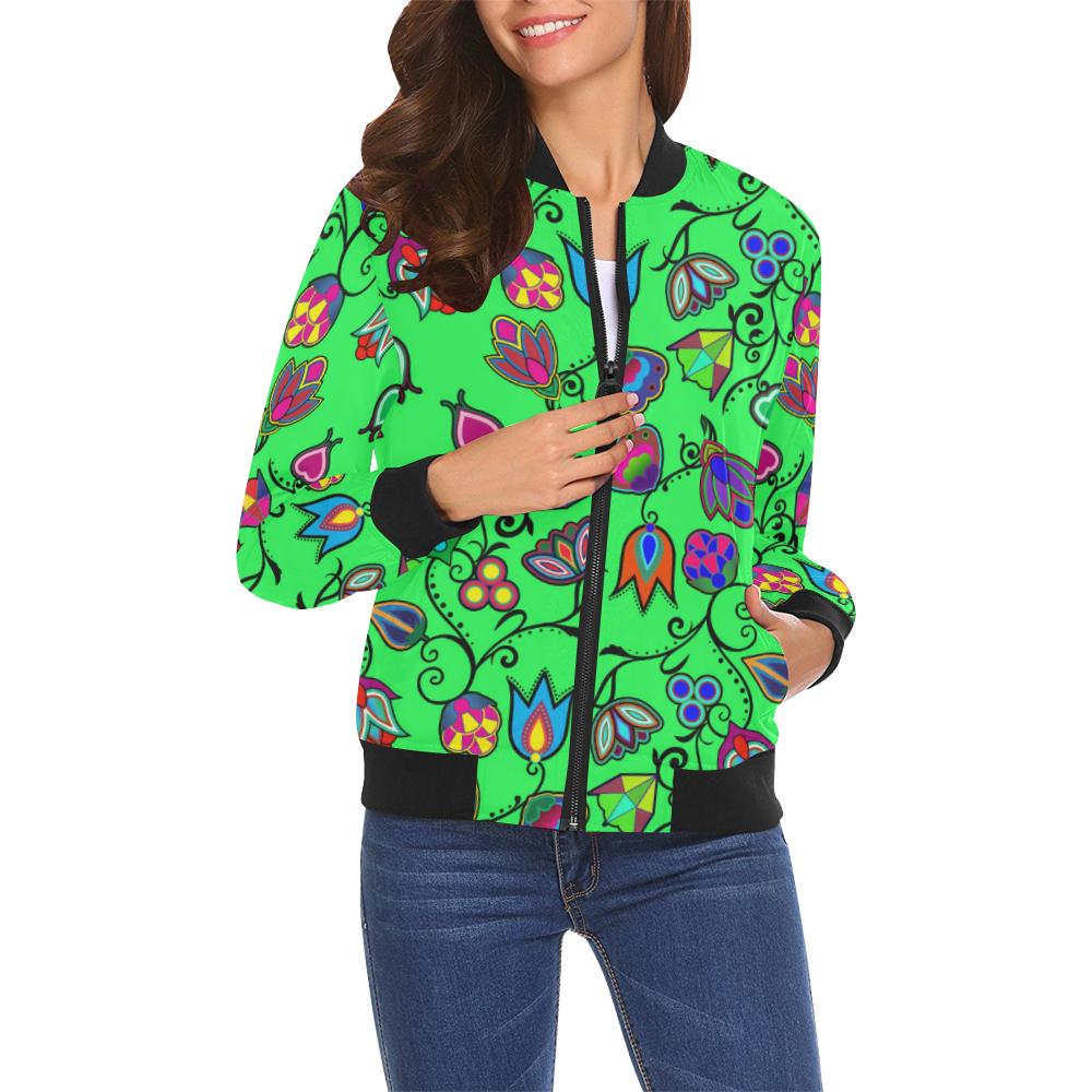 Indigenous Paisley - Green All Over Print Bomber Jacket for Women (Model H19) All Over Print Bomber Jacket for Women (H19) e-joyer