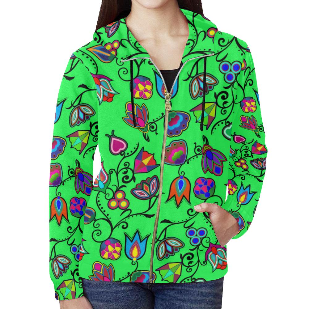 Indigenous Paisley - Green All Over Print Full Zip Hoodie for Women (Model H14) All Over Print Full Zip Hoodie for Women (H14) e-joyer