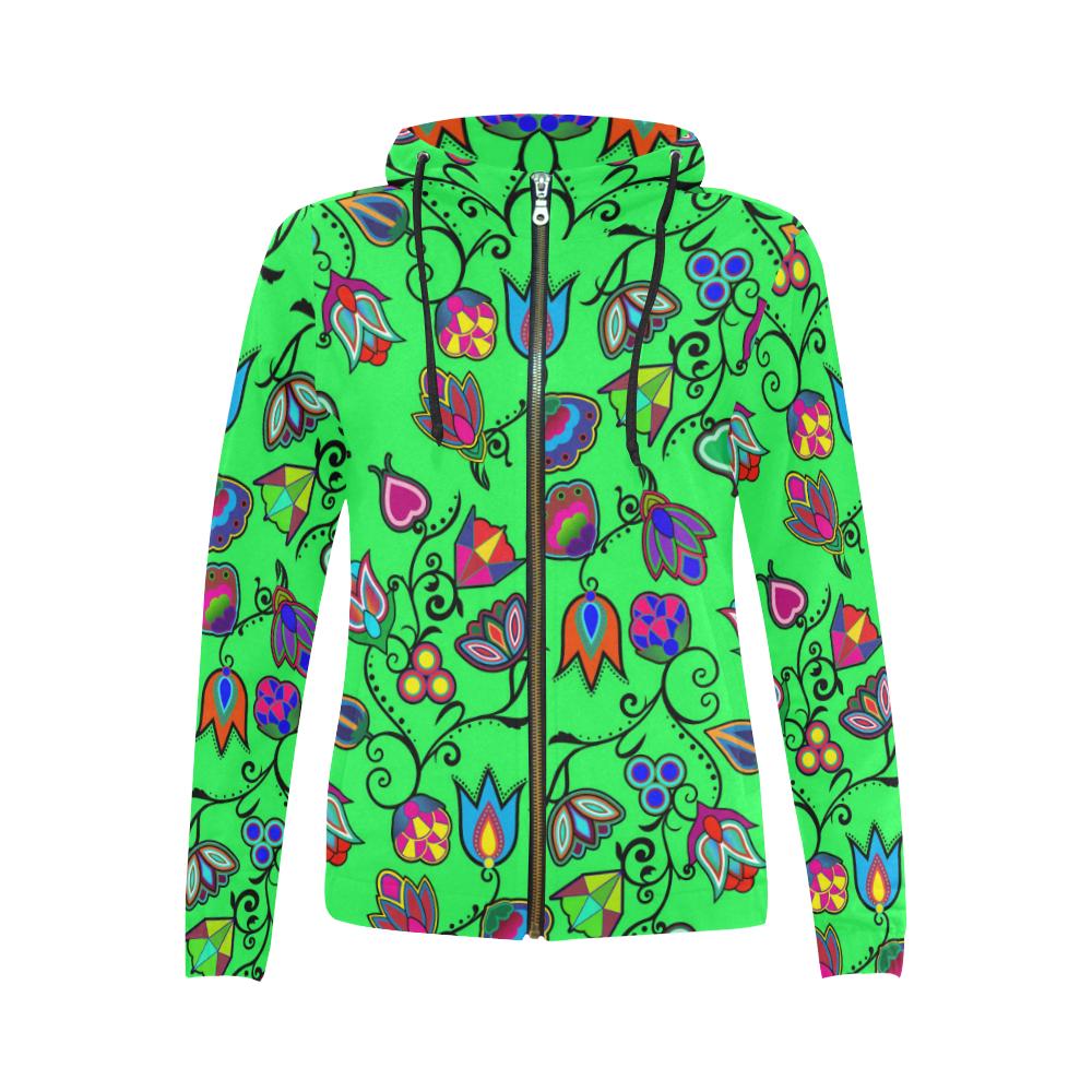 Indigenous Paisley - Green All Over Print Full Zip Hoodie for Women (Model H14) All Over Print Full Zip Hoodie for Women (H14) e-joyer