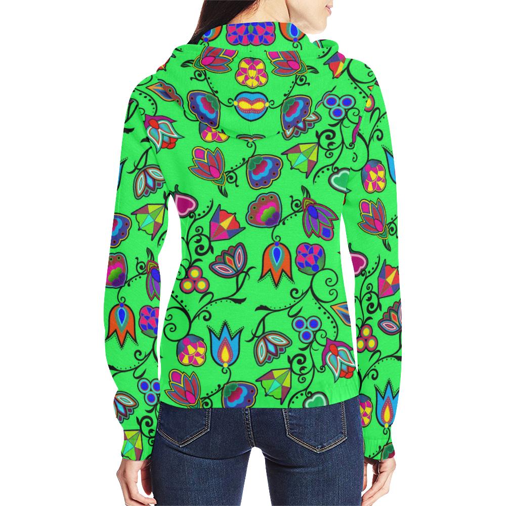 Indigenous Paisley - Green All Over Print Full Zip Hoodie for Women (Model H14) All Over Print Full Zip Hoodie for Women (H14) e-joyer