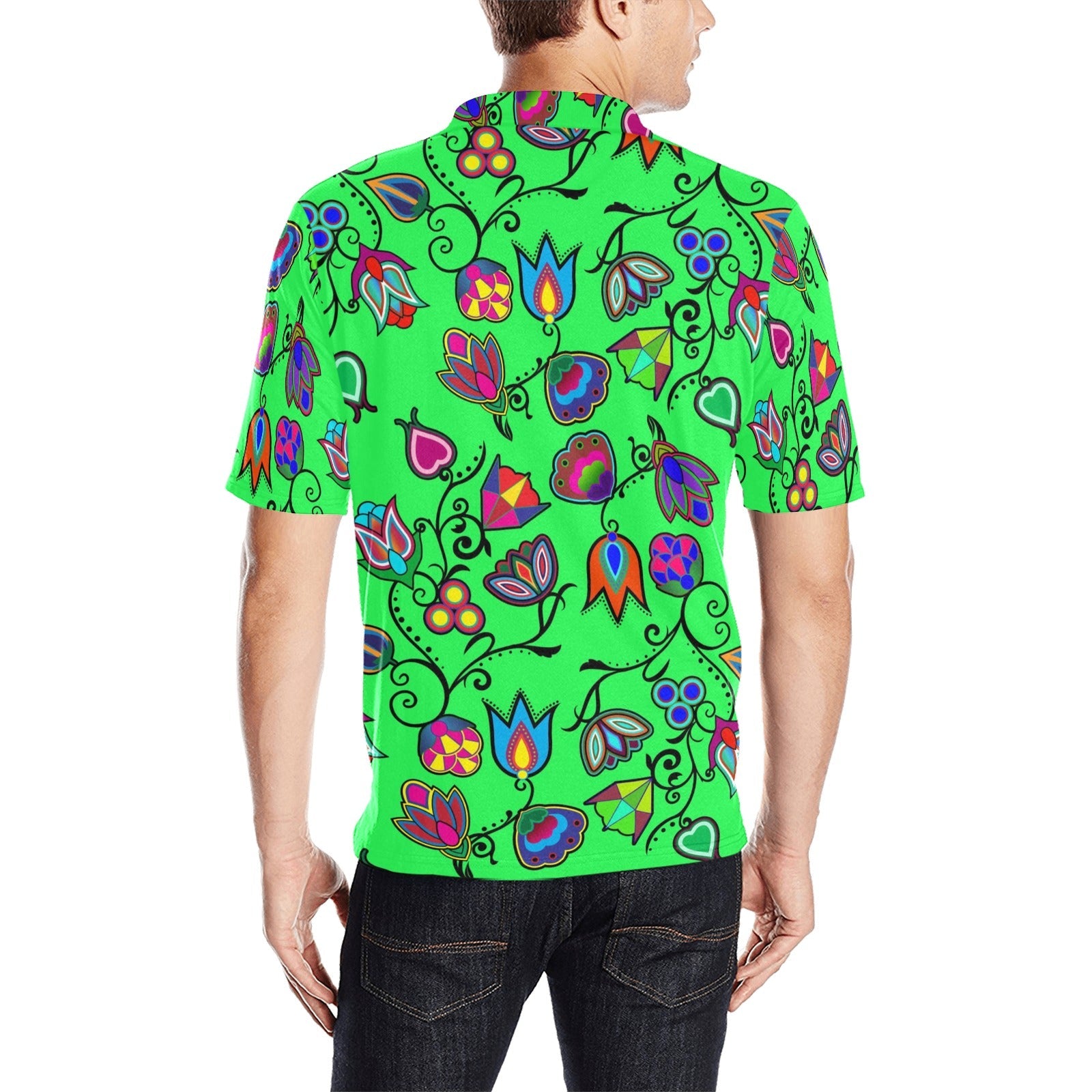 Indigenous Paisley Green Men's All Over Print Polo Shirt (Model T55) Men's Polo Shirt (Model T55) e-joyer