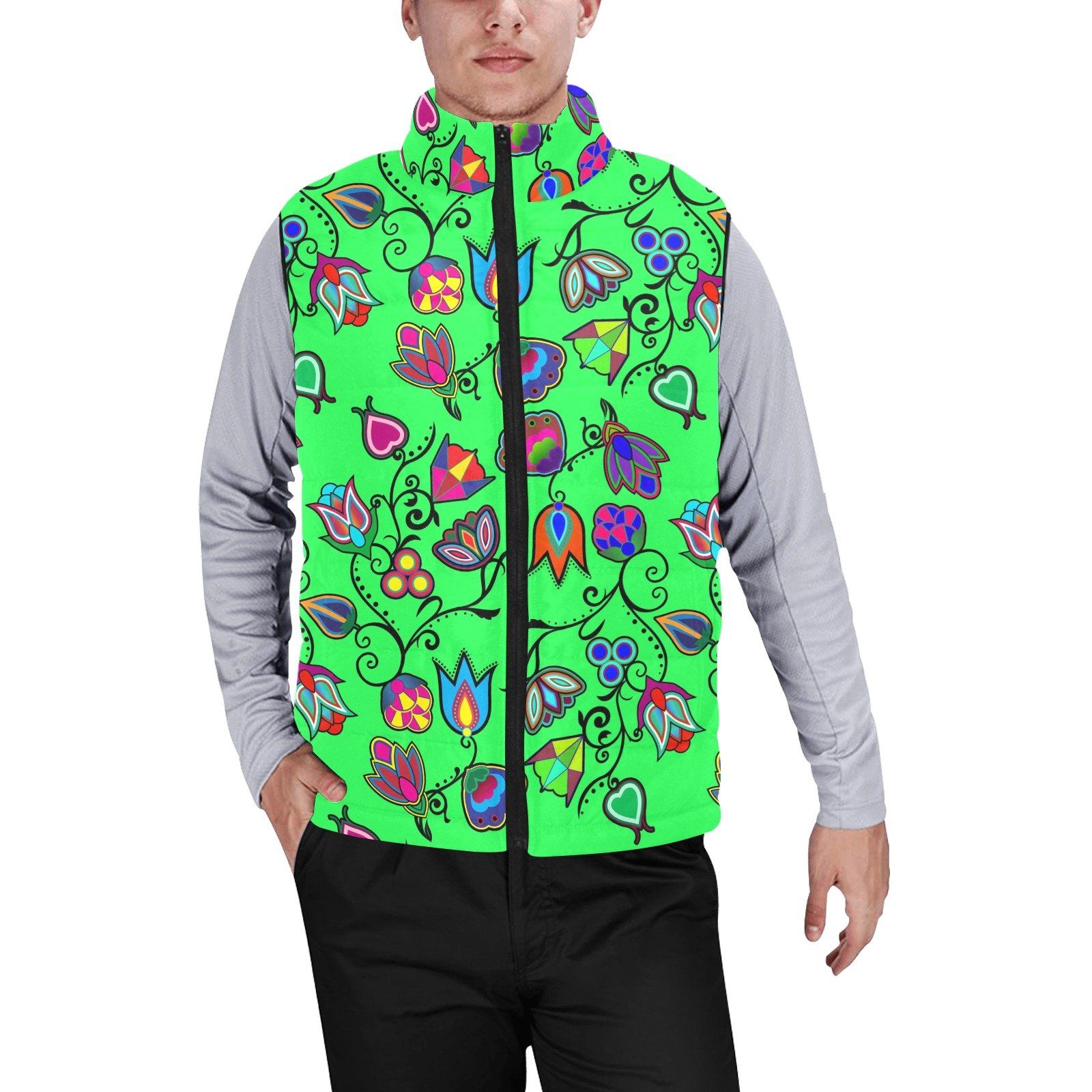 Indigenous Paisley Green Men's Padded Vest Jacket (Model H44) Men's Padded Vest Jacket (H44) e-joyer