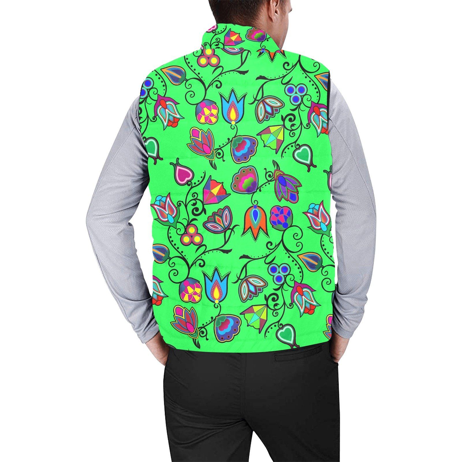 Indigenous Paisley Green Men's Padded Vest Jacket (Model H44) Men's Padded Vest Jacket (H44) e-joyer