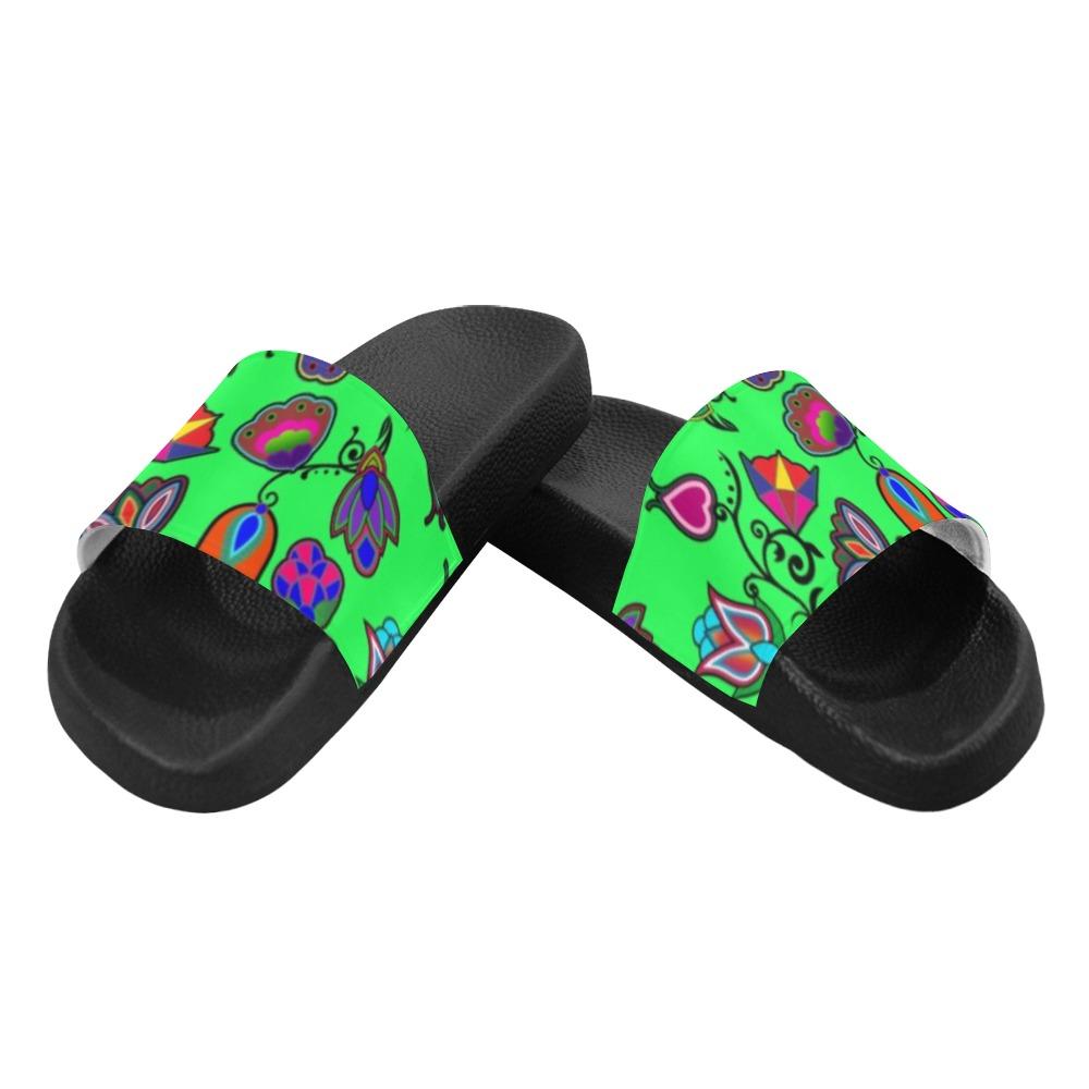 Indigenous Paisley Green Men's Slide Sandals (Model 057) Men's Slide Sandals (057) e-joyer