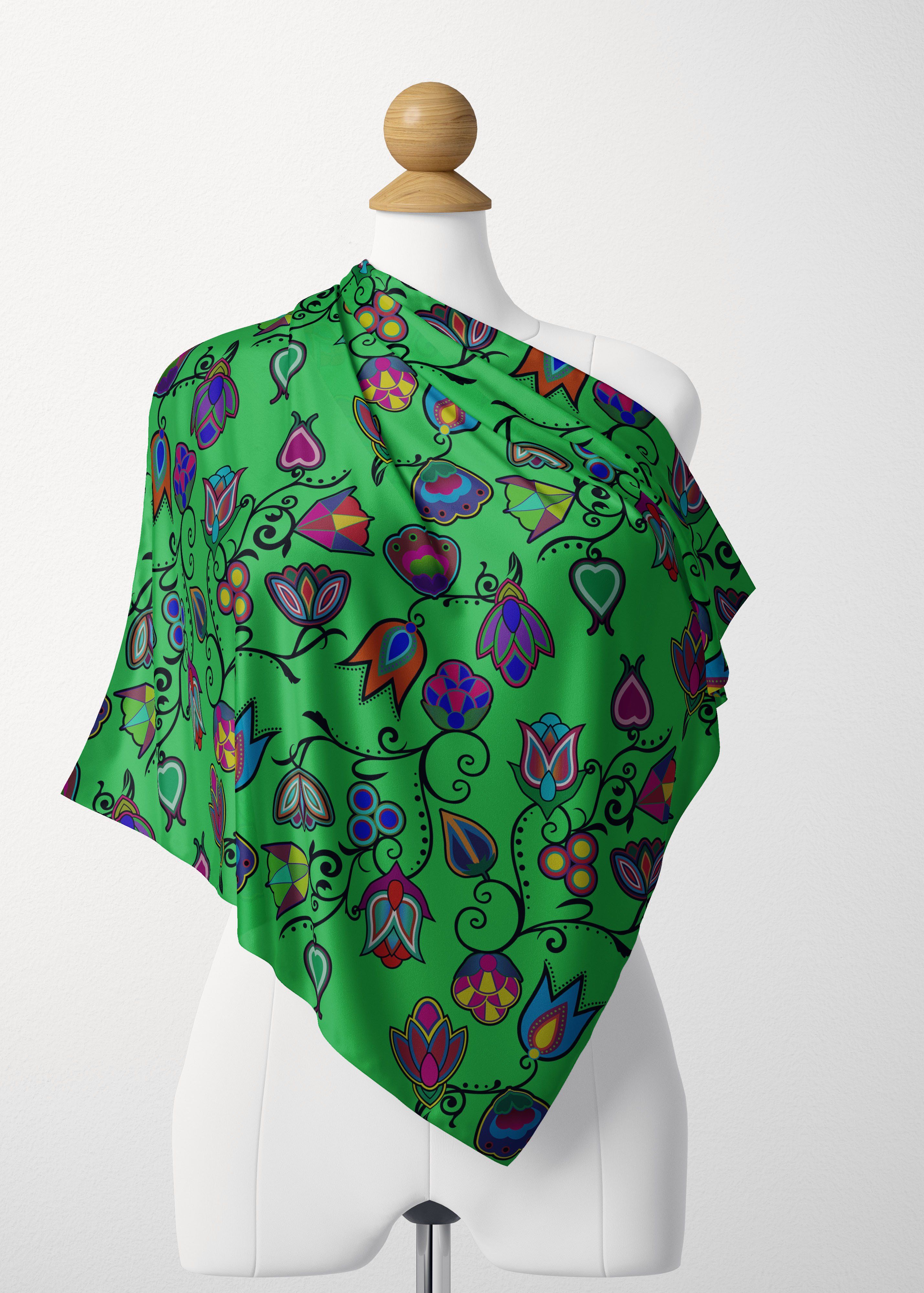 Indigenous Paisley Green Satin Shawl Scarf 49 Dzine
