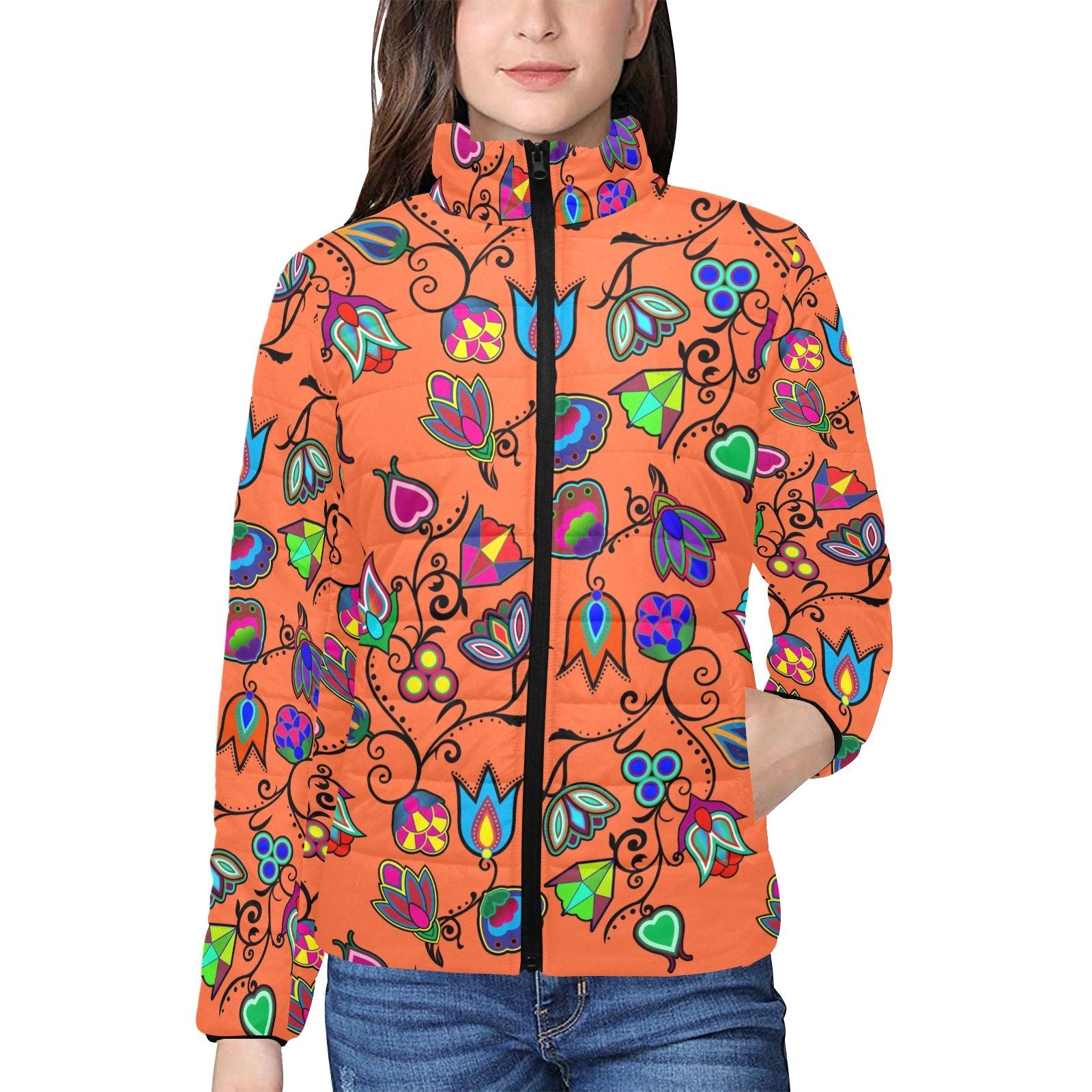 Indigenous Paisley Sierra Women's Stand Collar Padded Jacket (Model H41) jacket e-joyer