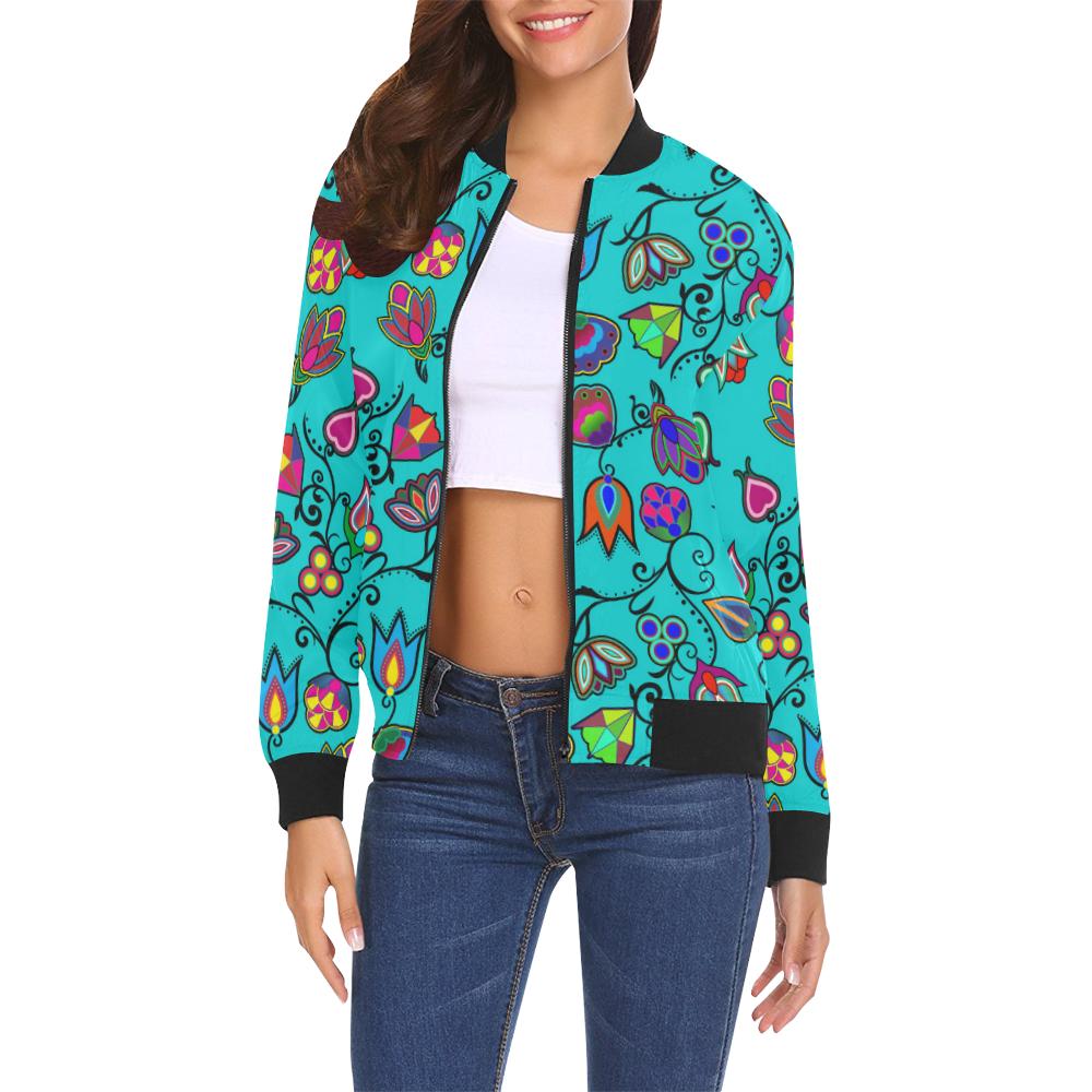 Indigenous Paisley - Sky All Over Print Bomber Jacket for Women (Model H19) All Over Print Bomber Jacket for Women (H19) e-joyer