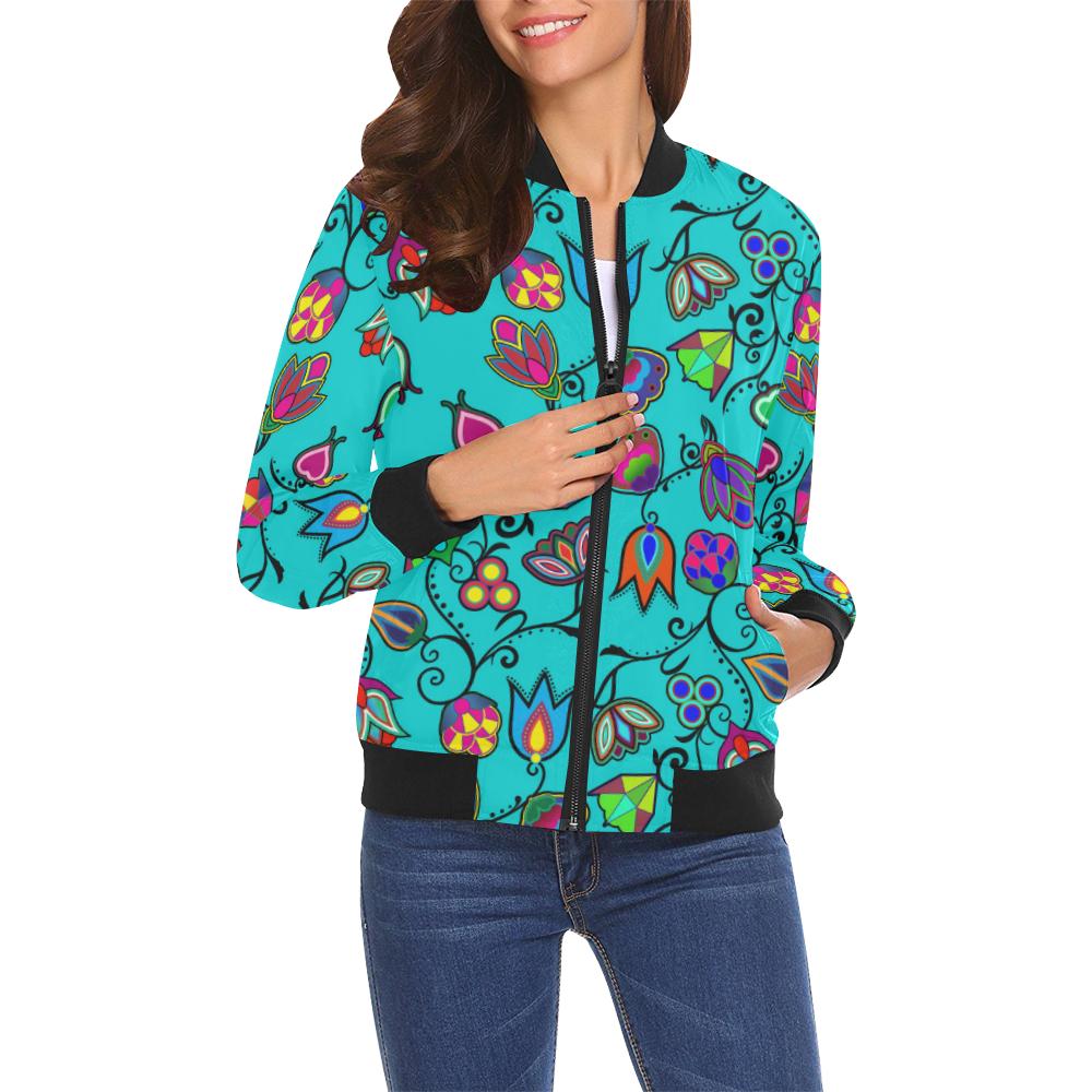 Indigenous Paisley - Sky All Over Print Bomber Jacket for Women (Model H19) All Over Print Bomber Jacket for Women (H19) e-joyer
