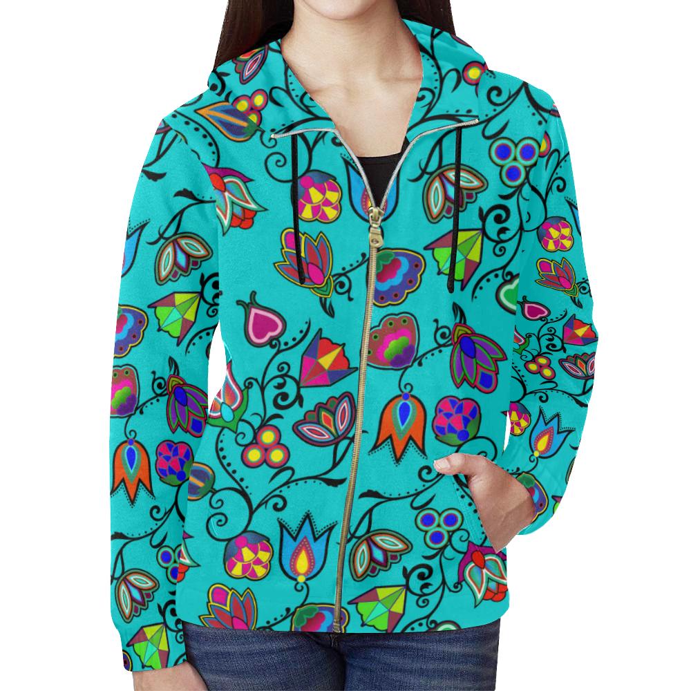 Indigenous Paisley - Sky All Over Print Full Zip Hoodie for Women (Model H14) All Over Print Full Zip Hoodie for Women (H14) e-joyer