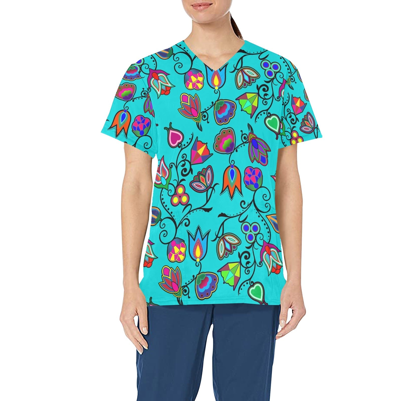 Indigenous Paisley Sky All Over Print Scrub Top Scrub Top e-joyer
