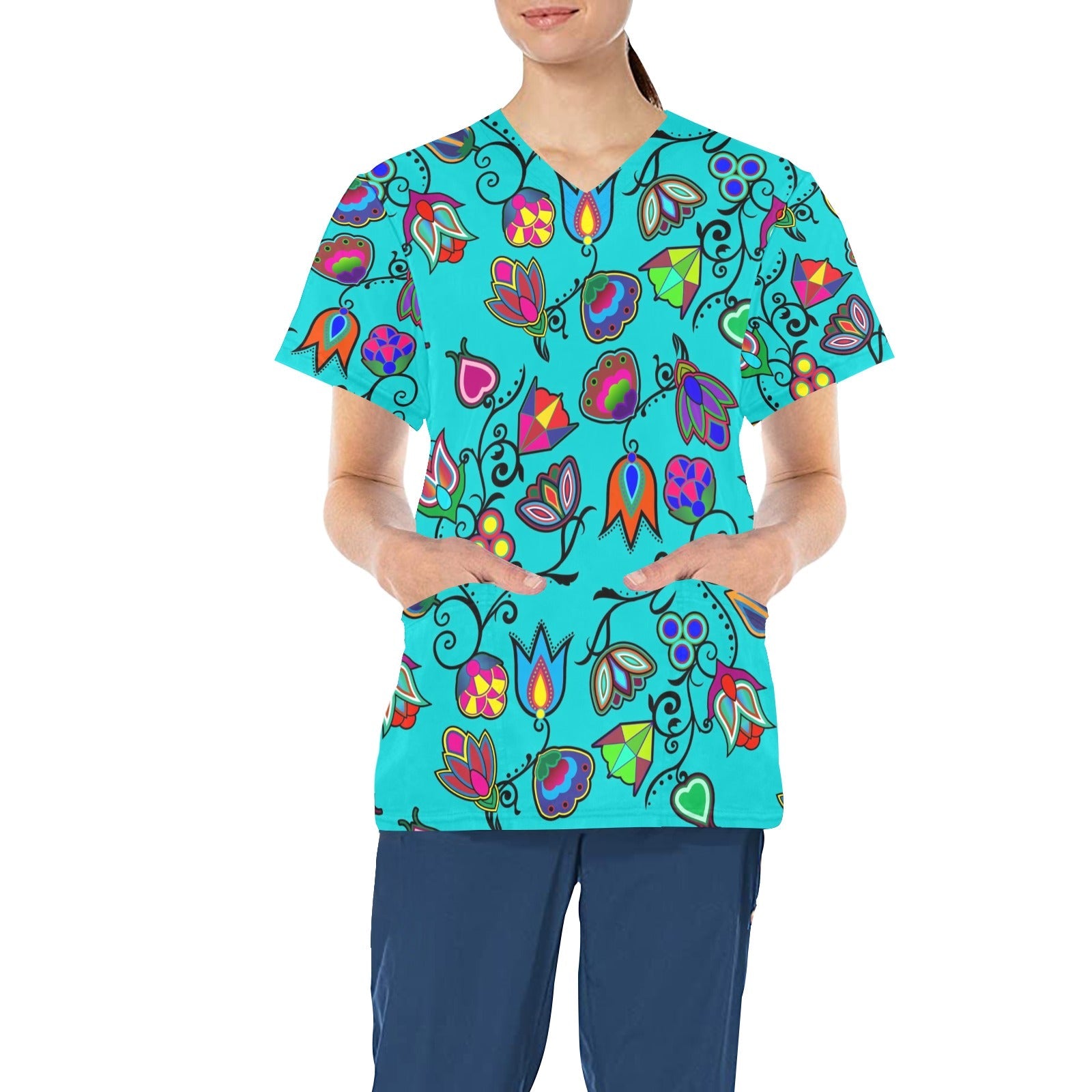 Indigenous Paisley Sky All Over Print Scrub Top Scrub Top e-joyer