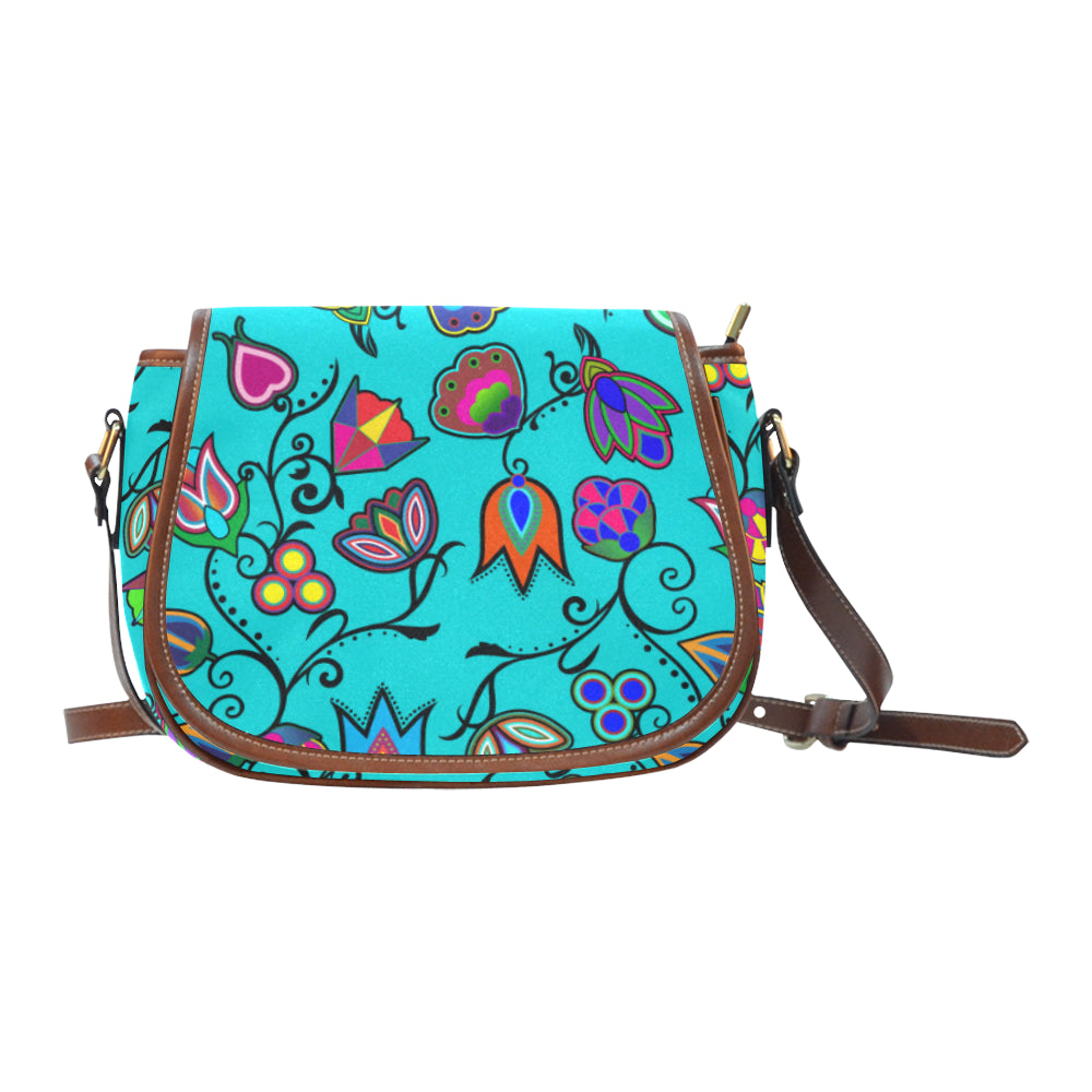 Indigenous Paisley - Sky Saddle Bag/Small (Model 1649) Full Customization Saddle Bag/Small (Full Customization) e-joyer 