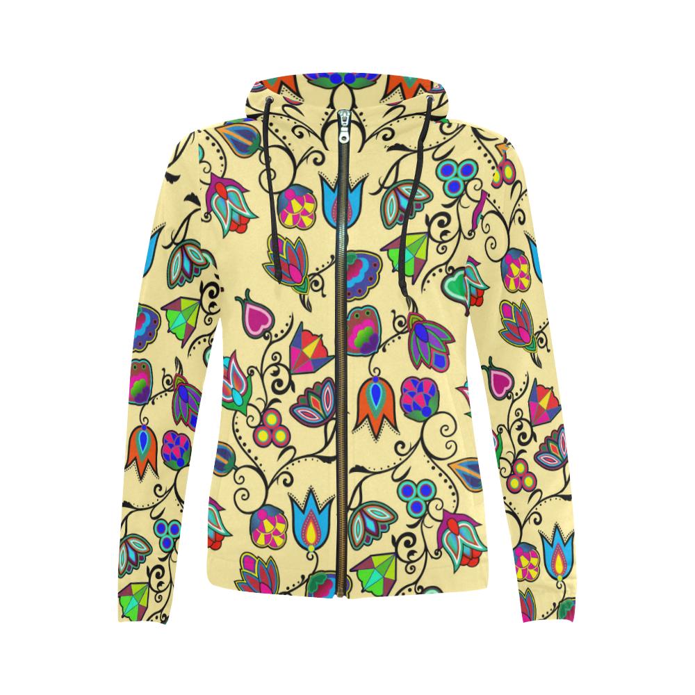 Indigenous Paisley - Vanilla All Over Print Full Zip Hoodie for Women (Model H14) All Over Print Full Zip Hoodie for Women (H14) e-joyer
