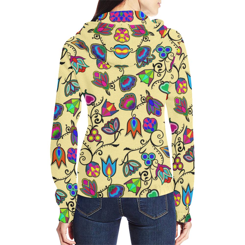 Indigenous Paisley - Vanilla All Over Print Full Zip Hoodie for Women (Model H14) All Over Print Full Zip Hoodie for Women (H14) e-joyer