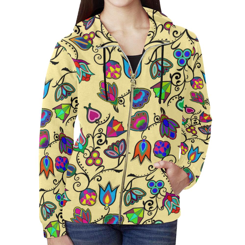Indigenous Paisley - Vanilla All Over Print Full Zip Hoodie for Women (Model H14) All Over Print Full Zip Hoodie for Women (H14) e-joyer