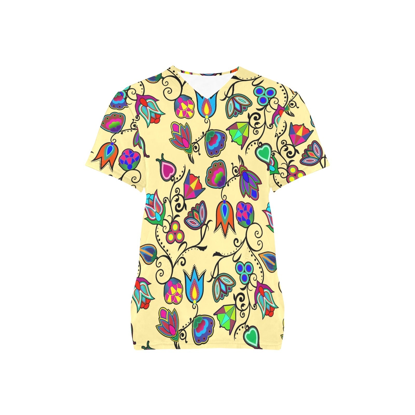 Indigenous Paisley Vanilla All Over Print Scrub Top Scrub Top e-joyer