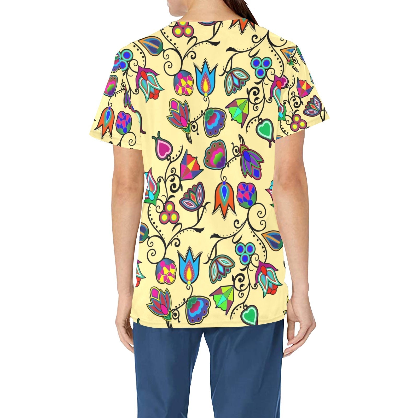 Indigenous Paisley Vanilla All Over Print Scrub Top Scrub Top e-joyer
