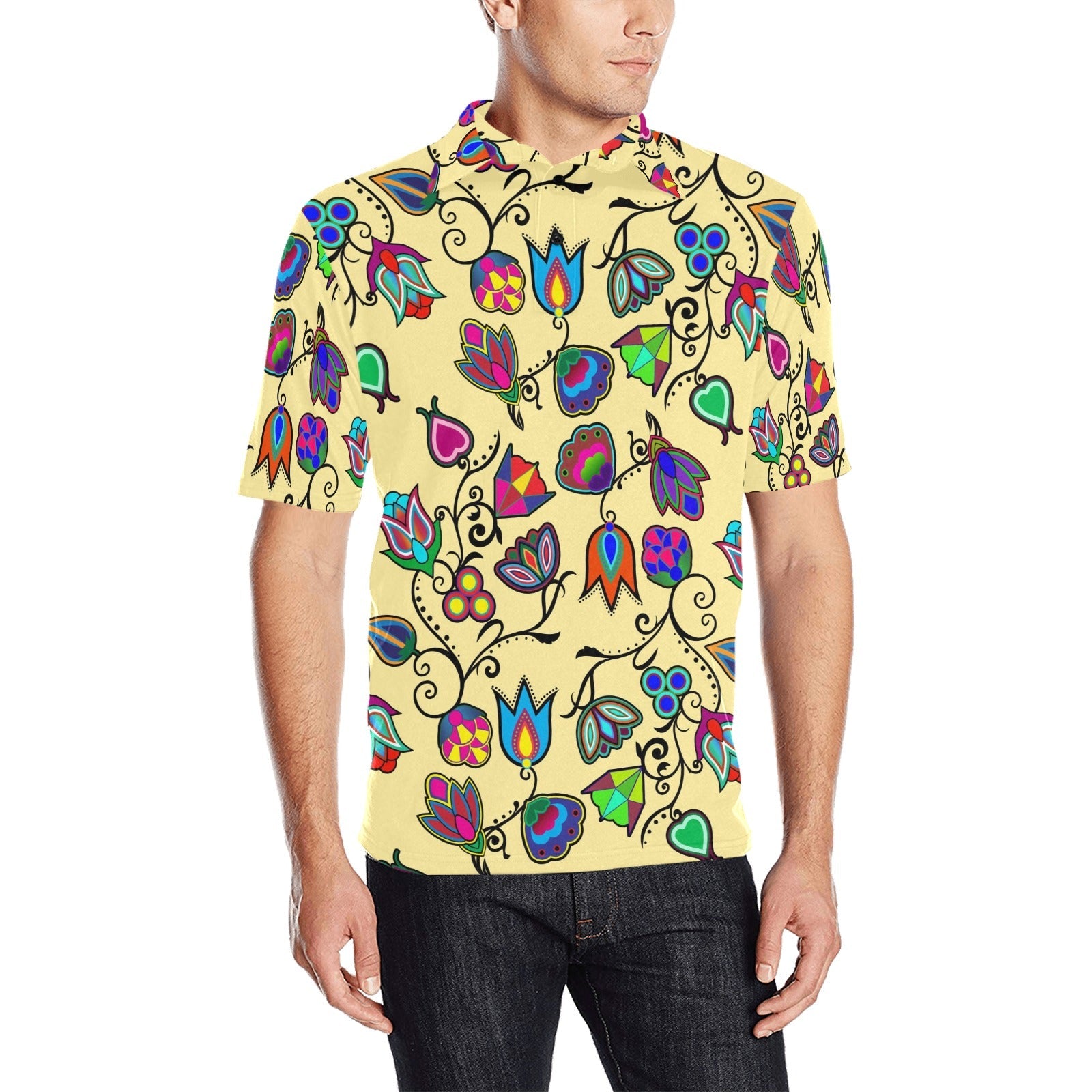 Indigenous Paisley Vanilla Men's All Over Print Polo Shirt (Model T55) Men's Polo Shirt (Model T55) e-joyer