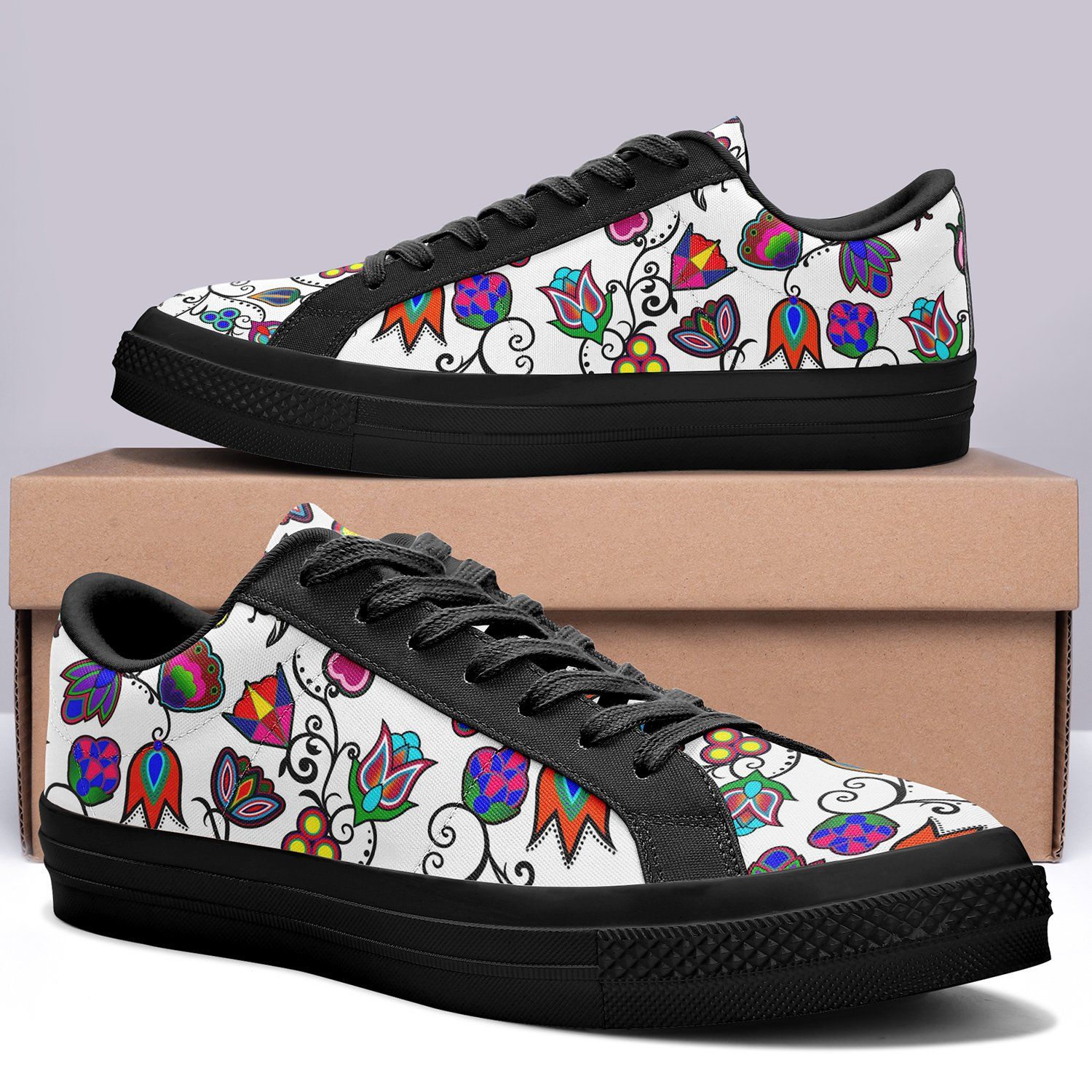 Indigenous Paisley White Aapisi Low Top Canvas Shoes Black Sole 49 Dzine