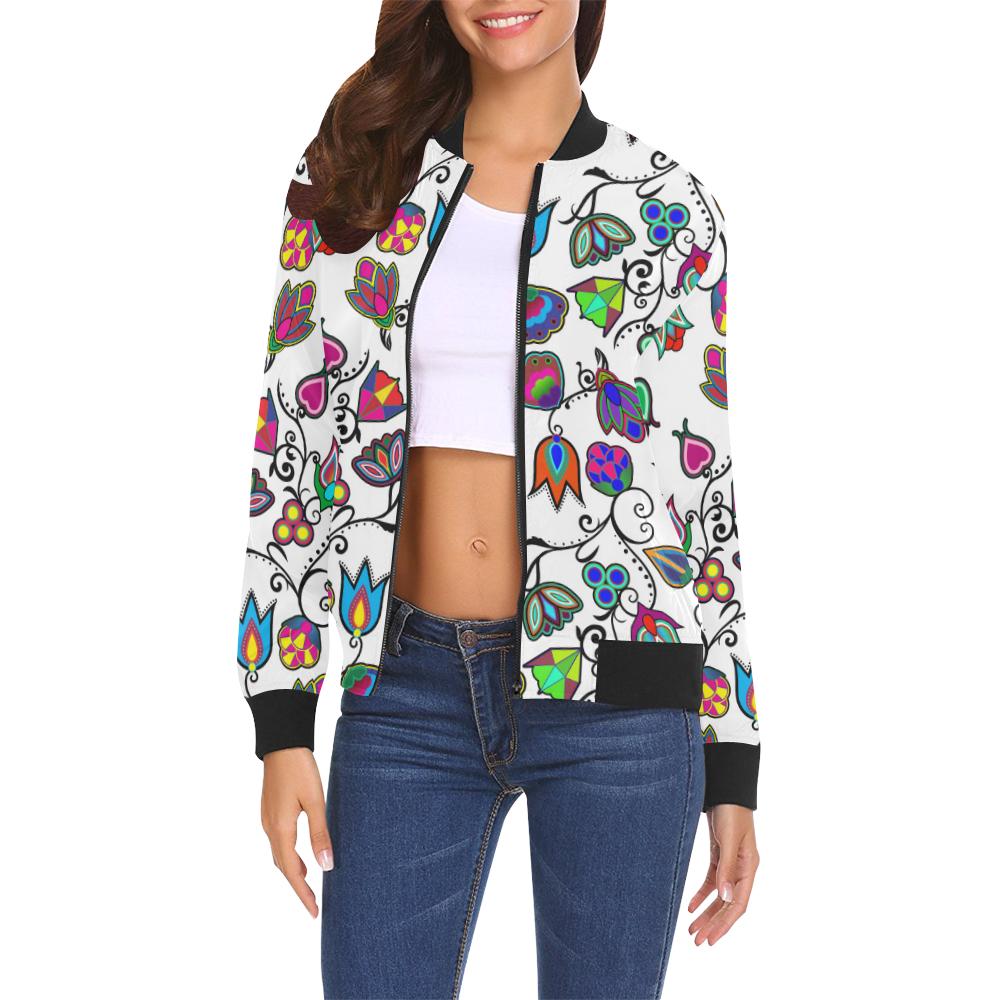 Indigenous Paisley - White All Over Print Bomber Jacket for Women (Model H19) All Over Print Bomber Jacket for Women (H19) e-joyer