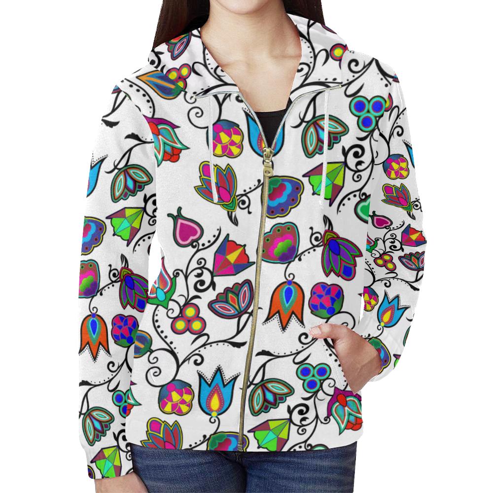 Indigenous Paisley - White All Over Print Full Zip Hoodie for Women (Model H14) All Over Print Full Zip Hoodie for Women (H14) e-joyer