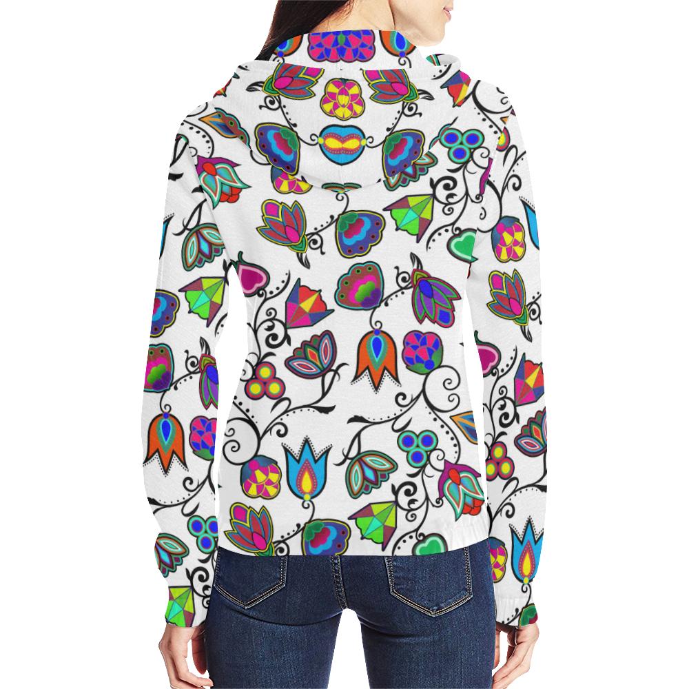 Indigenous Paisley - White All Over Print Full Zip Hoodie for Women (Model H14) All Over Print Full Zip Hoodie for Women (H14) e-joyer