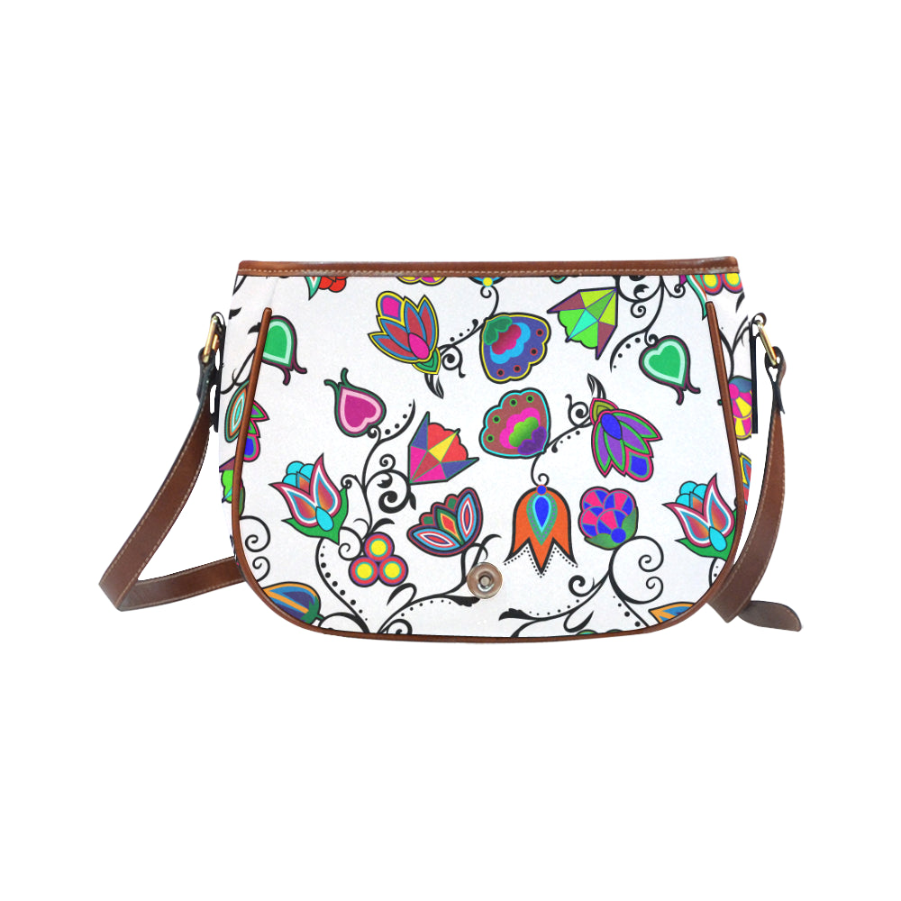 Indigenous Paisley - White Saddle Bag/Small (Model 1649) Full Customization Saddle Bag/Small (Full Customization) e-joyer 