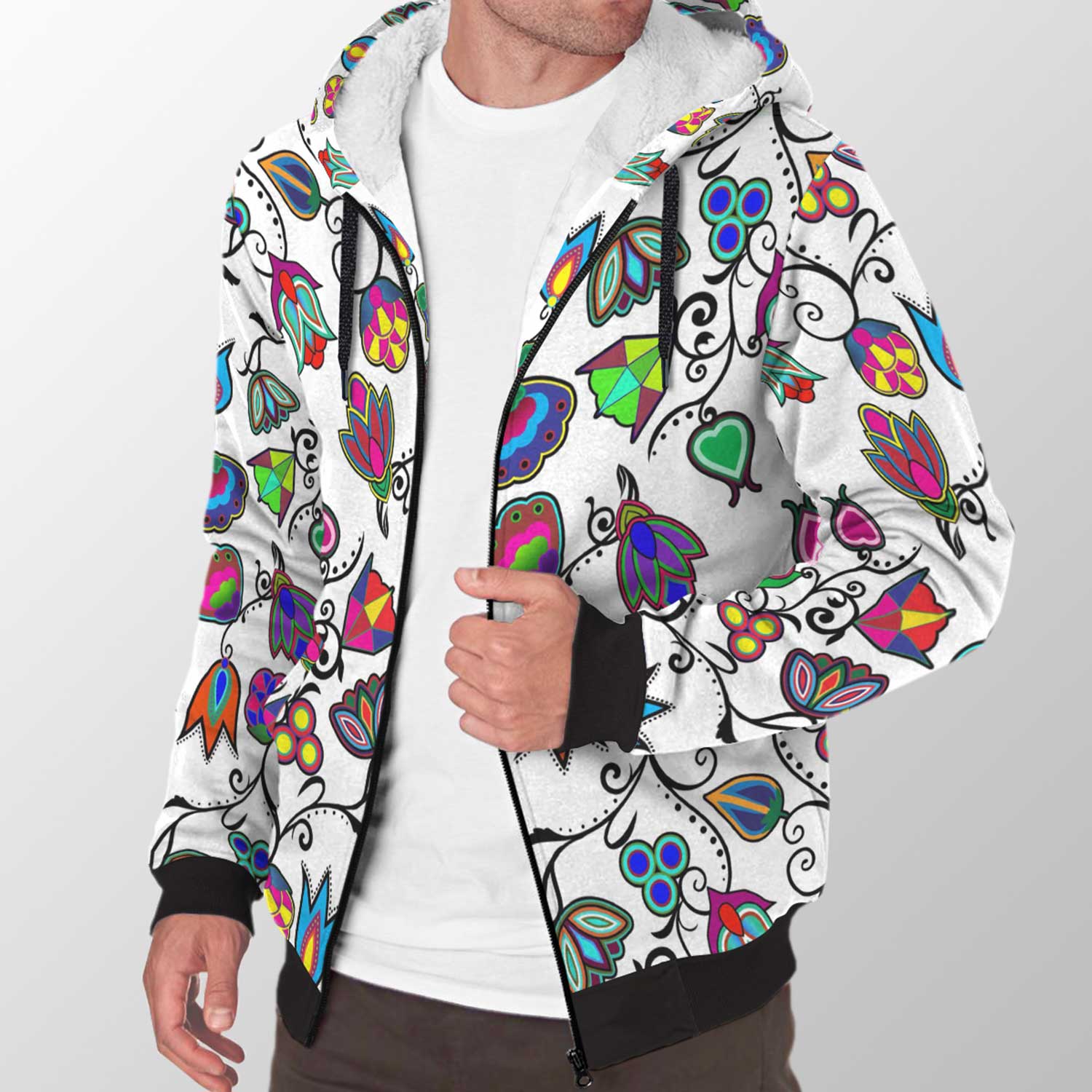 Indigenous Paisley White Sherpa Hoodie 49 Dzine