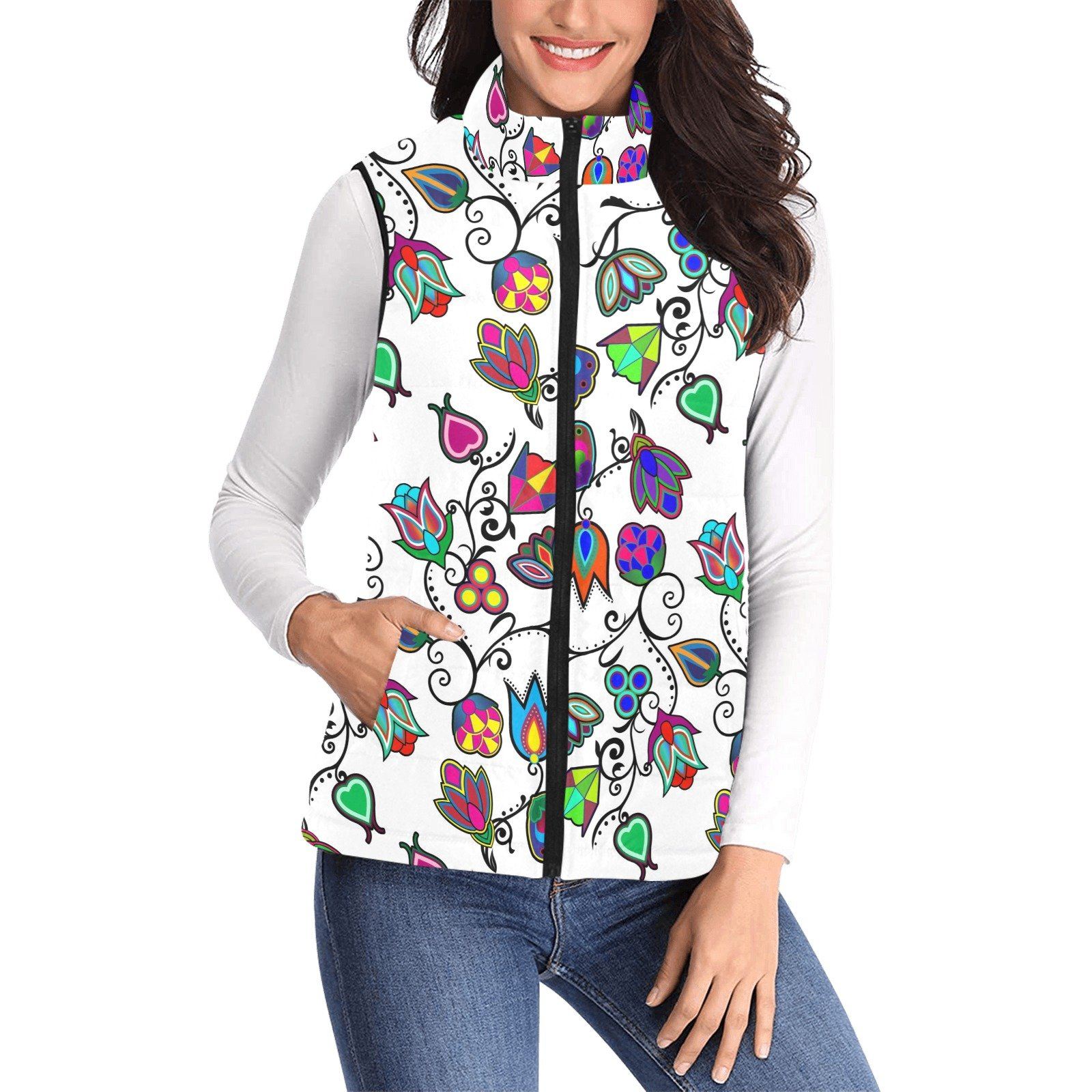 Indigenous Paisley White Women's Padded Vest Jacket (Model H44) Women's Padded Vest Jacket (H44) e-joyer