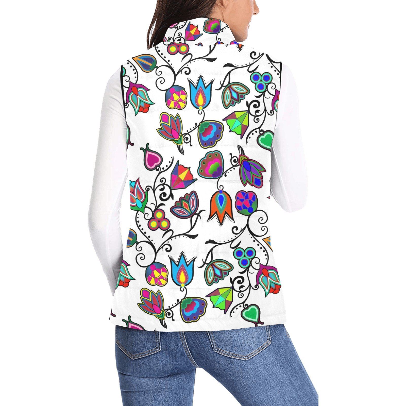 Indigenous Paisley White Women's Padded Vest Jacket (Model H44) Women's Padded Vest Jacket (H44) e-joyer