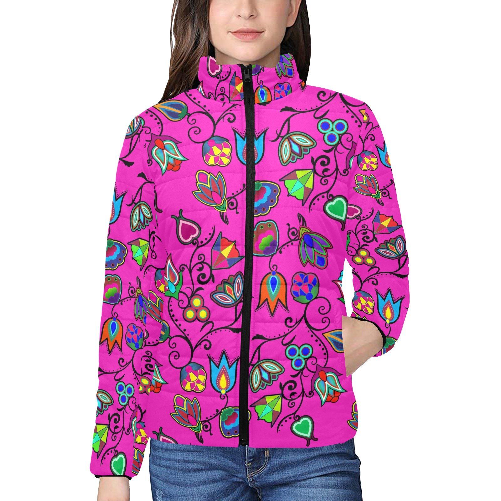 Indigenous Paisley Women's Stand Collar Padded Jacket (Model H41) jacket e-joyer