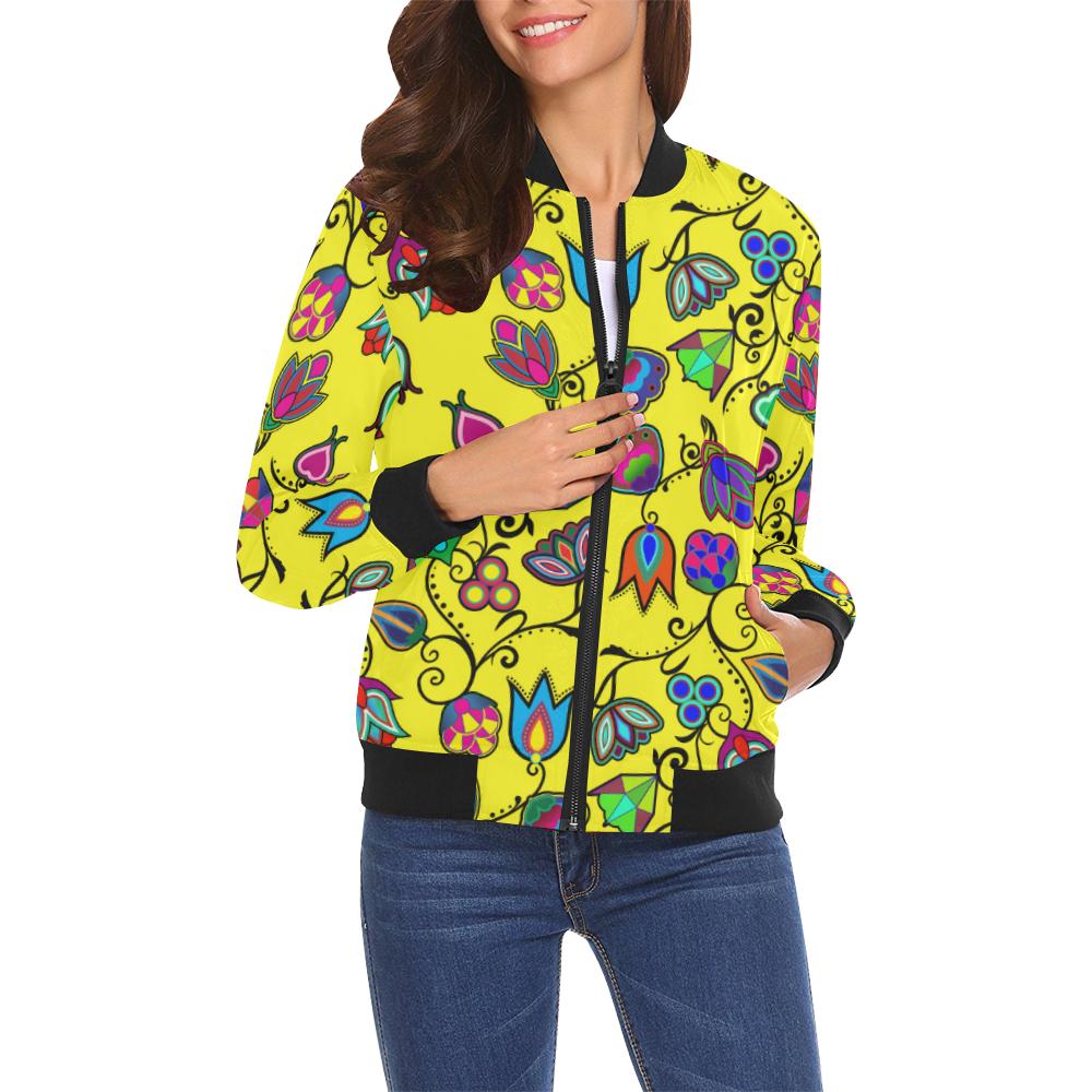 Indigenous Paisley - Yellow All Over Print Bomber Jacket for Women (Model H19) All Over Print Bomber Jacket for Women (H19) e-joyer