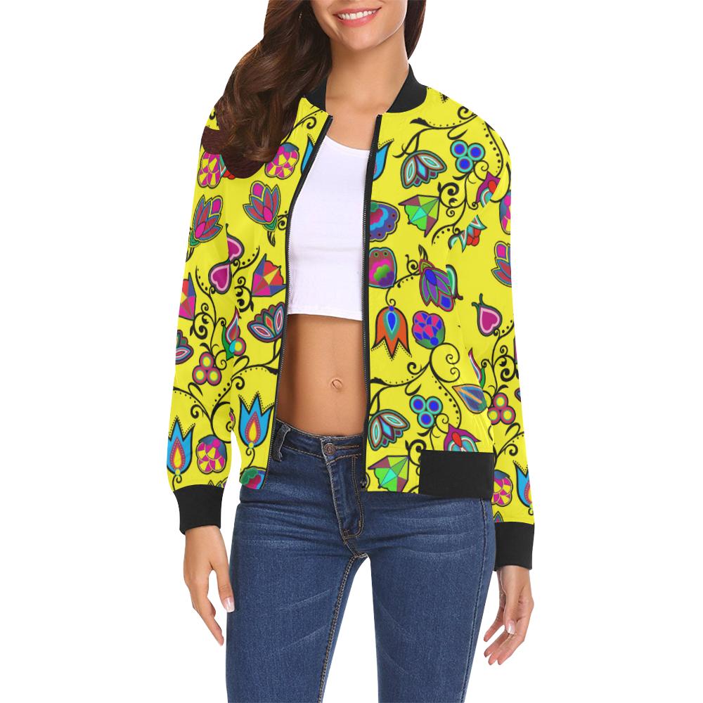 Indigenous Paisley - Yellow All Over Print Bomber Jacket for Women (Model H19) All Over Print Bomber Jacket for Women (H19) e-joyer