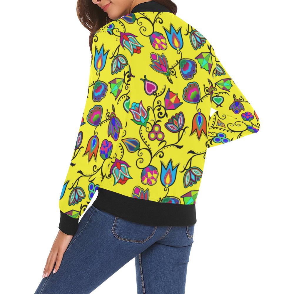 Indigenous Paisley - Yellow All Over Print Bomber Jacket for Women (Model H19) All Over Print Bomber Jacket for Women (H19) e-joyer
