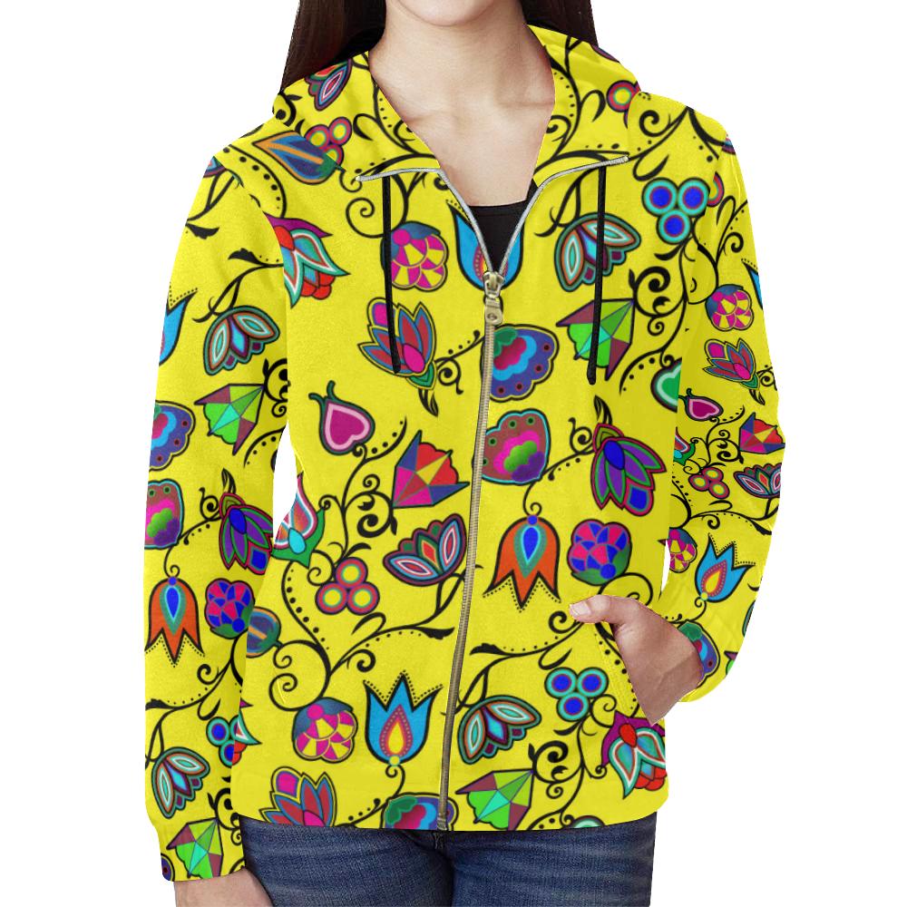 Indigenous Paisley Yellow Full Zip Hoodie for Women