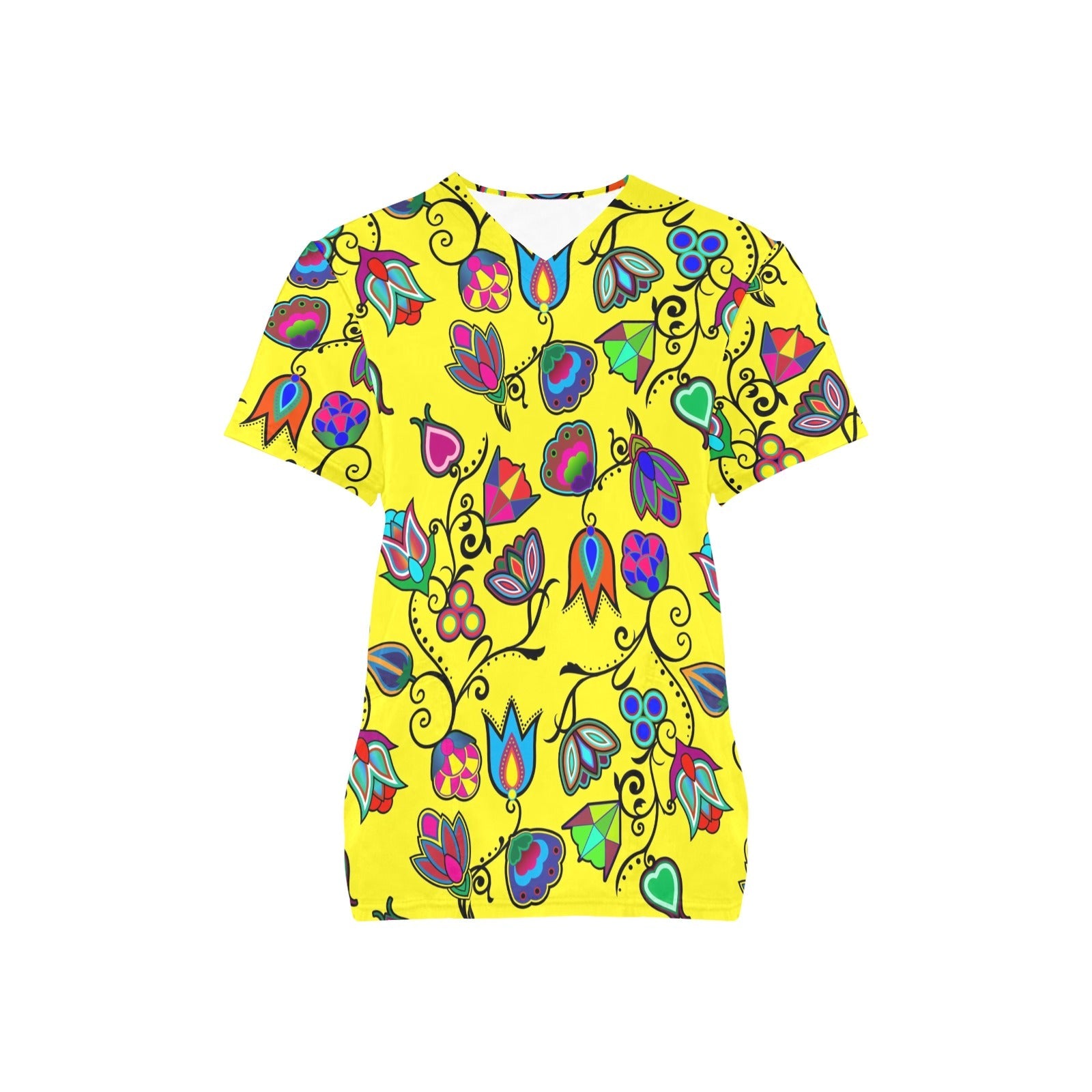 Indigenous Paisley Yellow All Over Print Scrub Top Scrub Top e-joyer