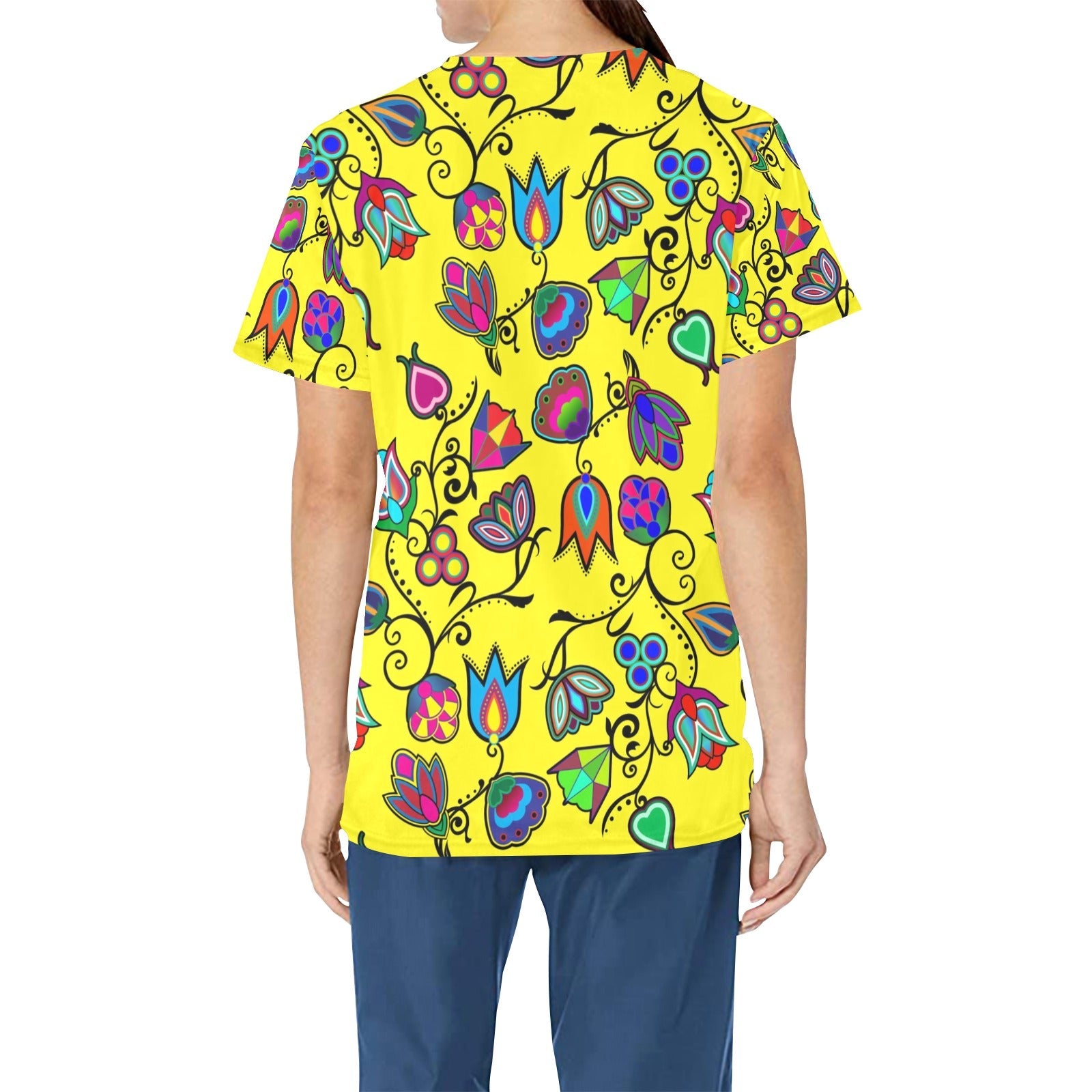 Indigenous Paisley Yellow All Over Print Scrub Top Scrub Top e-joyer