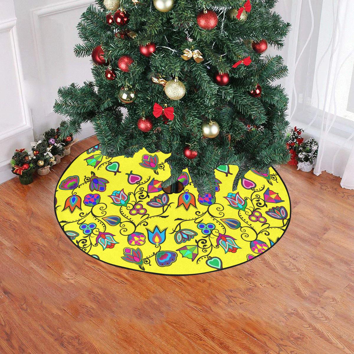 Indigenous Paisley - Yellow Christmas Tree Skirt 47" x 47" Christmas Tree Skirt e-joyer