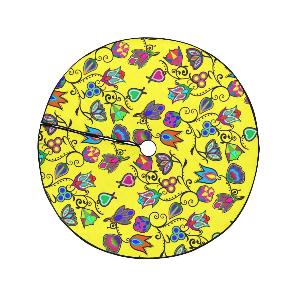 Indigenous Paisley - Yellow Christmas Tree Skirt 47" x 47" Christmas Tree Skirt e-joyer