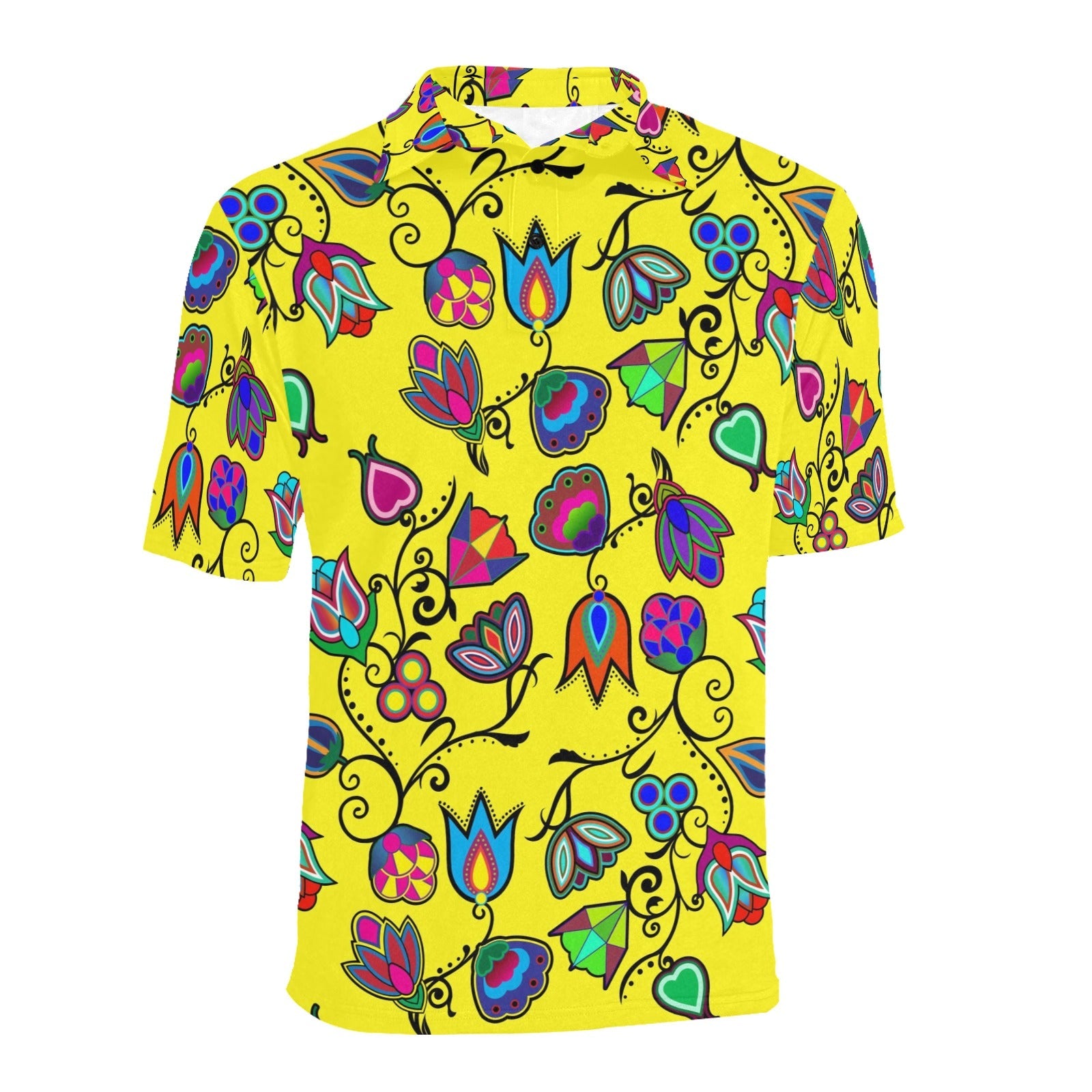 Indigenous Paisley Yellow Men's All Over Print Polo Shirt (Model T55) Men's Polo Shirt (Model T55) e-joyer
