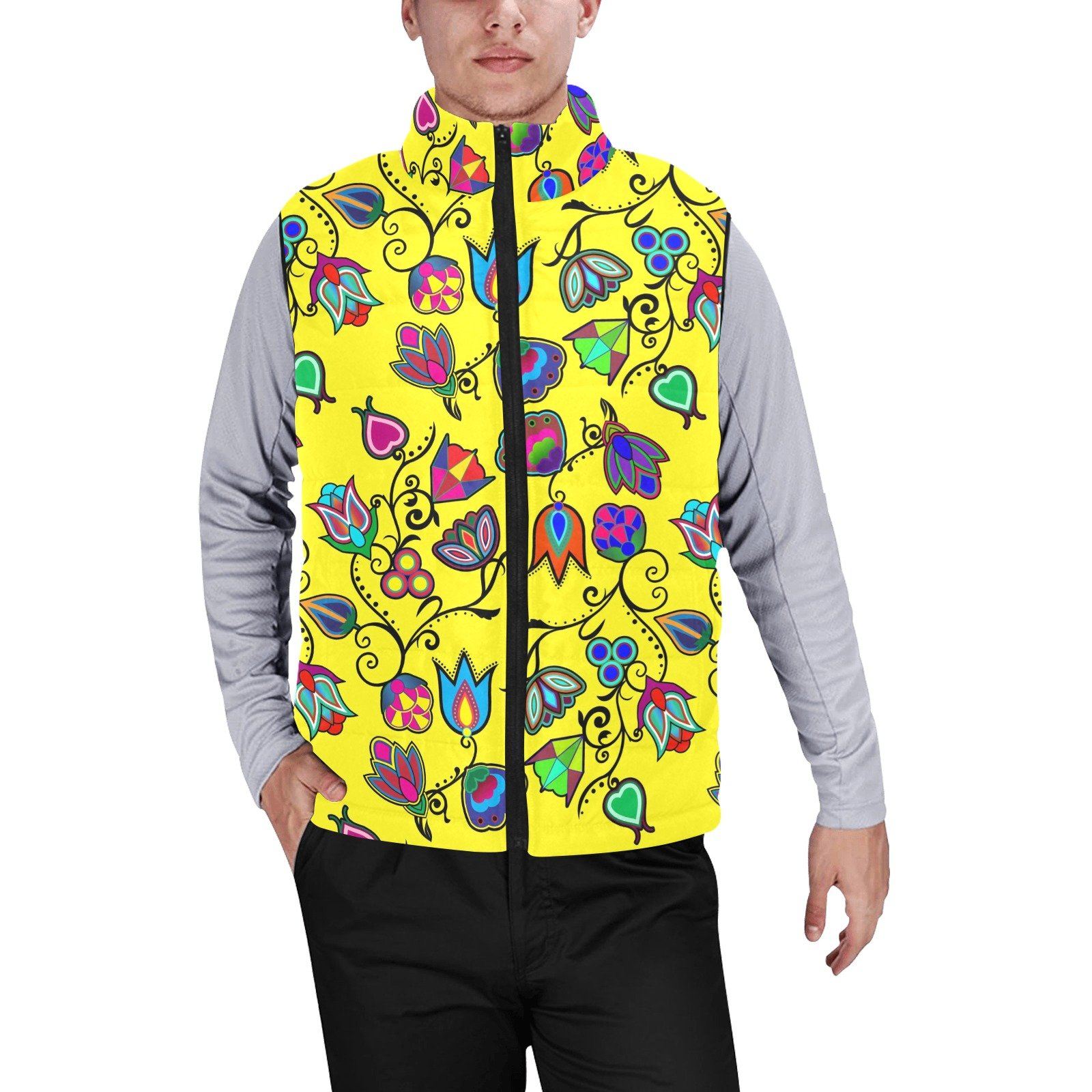 Indigenous Paisley Yellow Men's Padded Vest Jacket (Model H44) Men's Padded Vest Jacket (H44) e-joyer