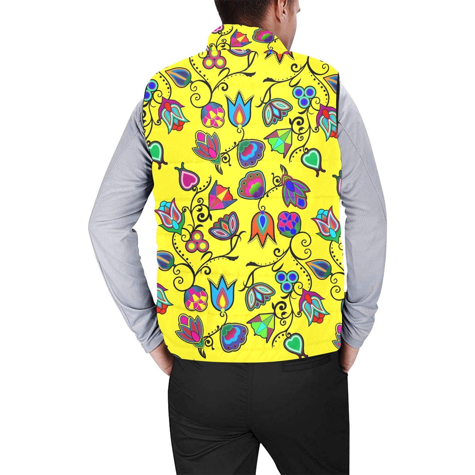 Indigenous Paisley Yellow Men's Padded Vest Jacket (Model H44) Men's Padded Vest Jacket (H44) e-joyer