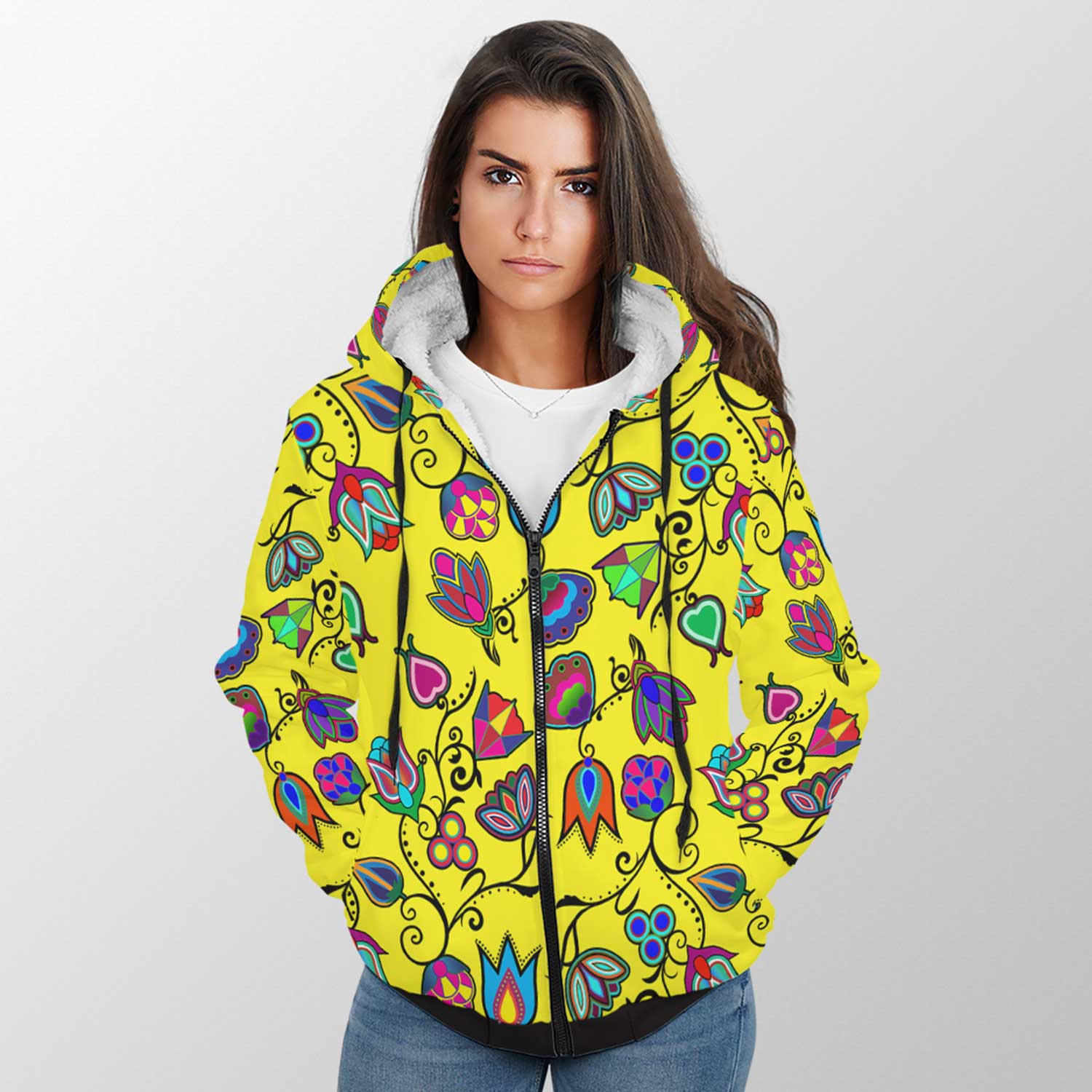 Indigenous Paisley Yellow Sherpa Hoodie 49 Dzine