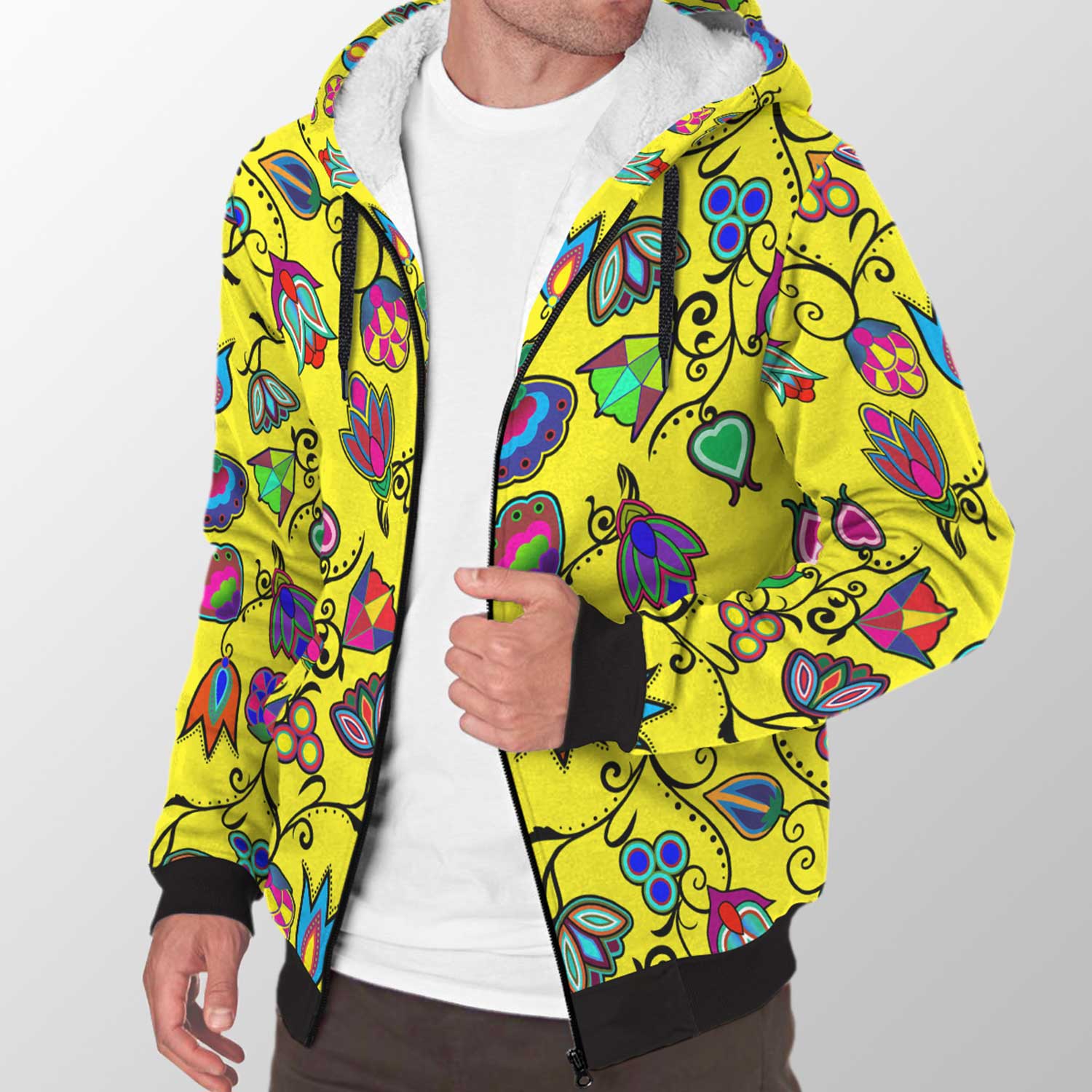 Indigenous Paisley Yellow Sherpa Hoodie 49 Dzine