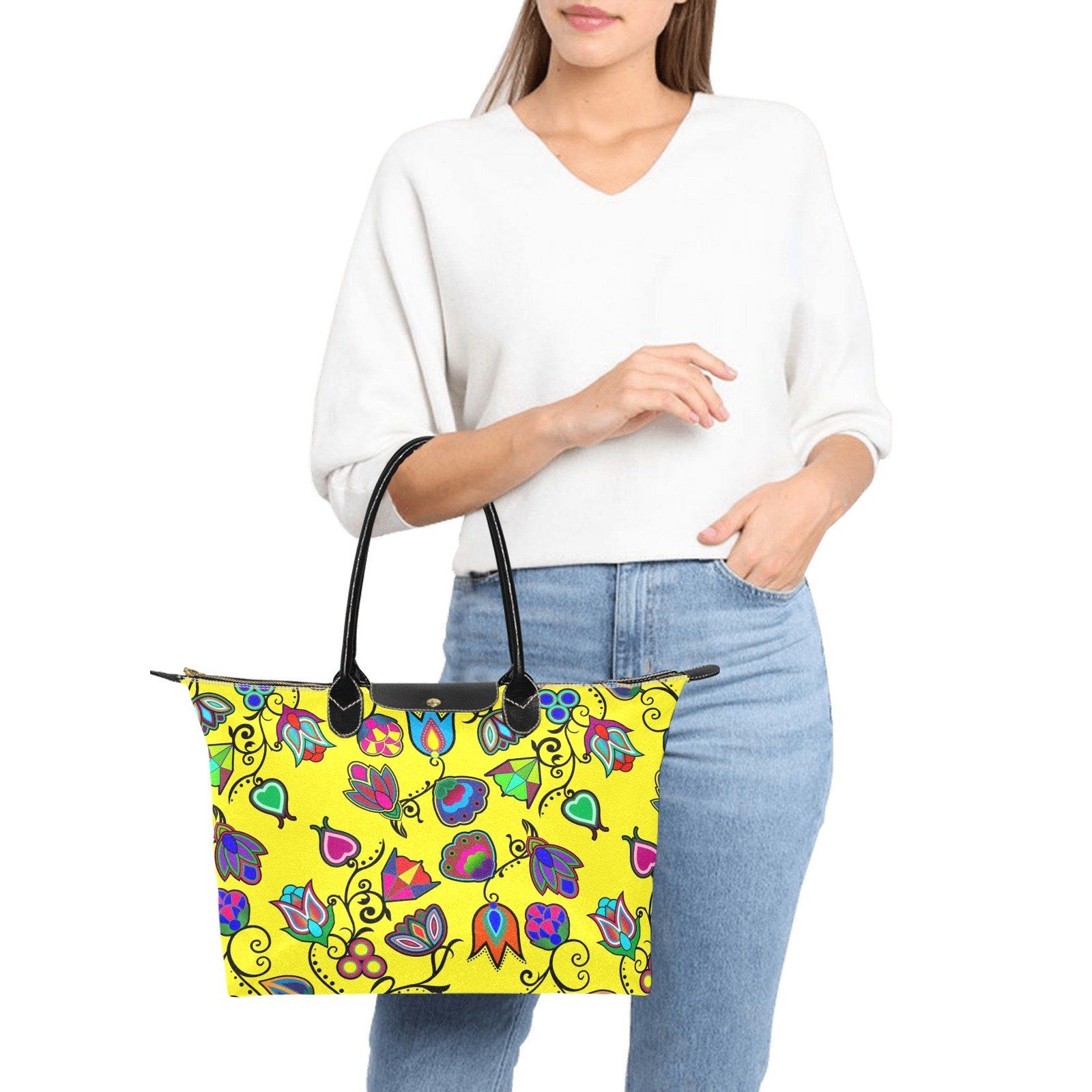 Indigenous Paisley Yellow Single-Shoulder Lady Handbag (Model 1714) bag e-joyer