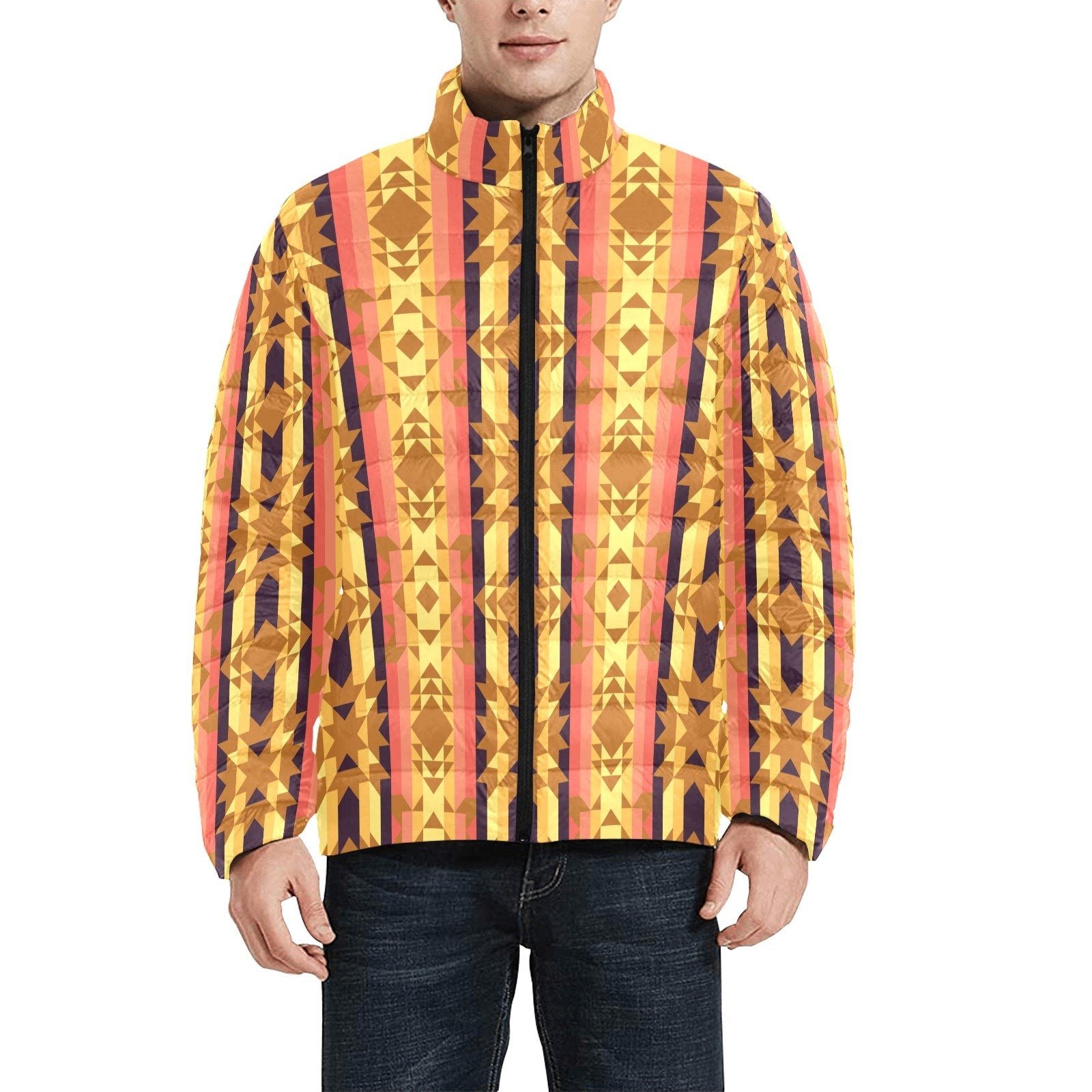 Infinite Sunset Men's Stand Collar Padded Jacket (Model H41) Men's Stand Collar Padded Jacket (H41) e-joyer