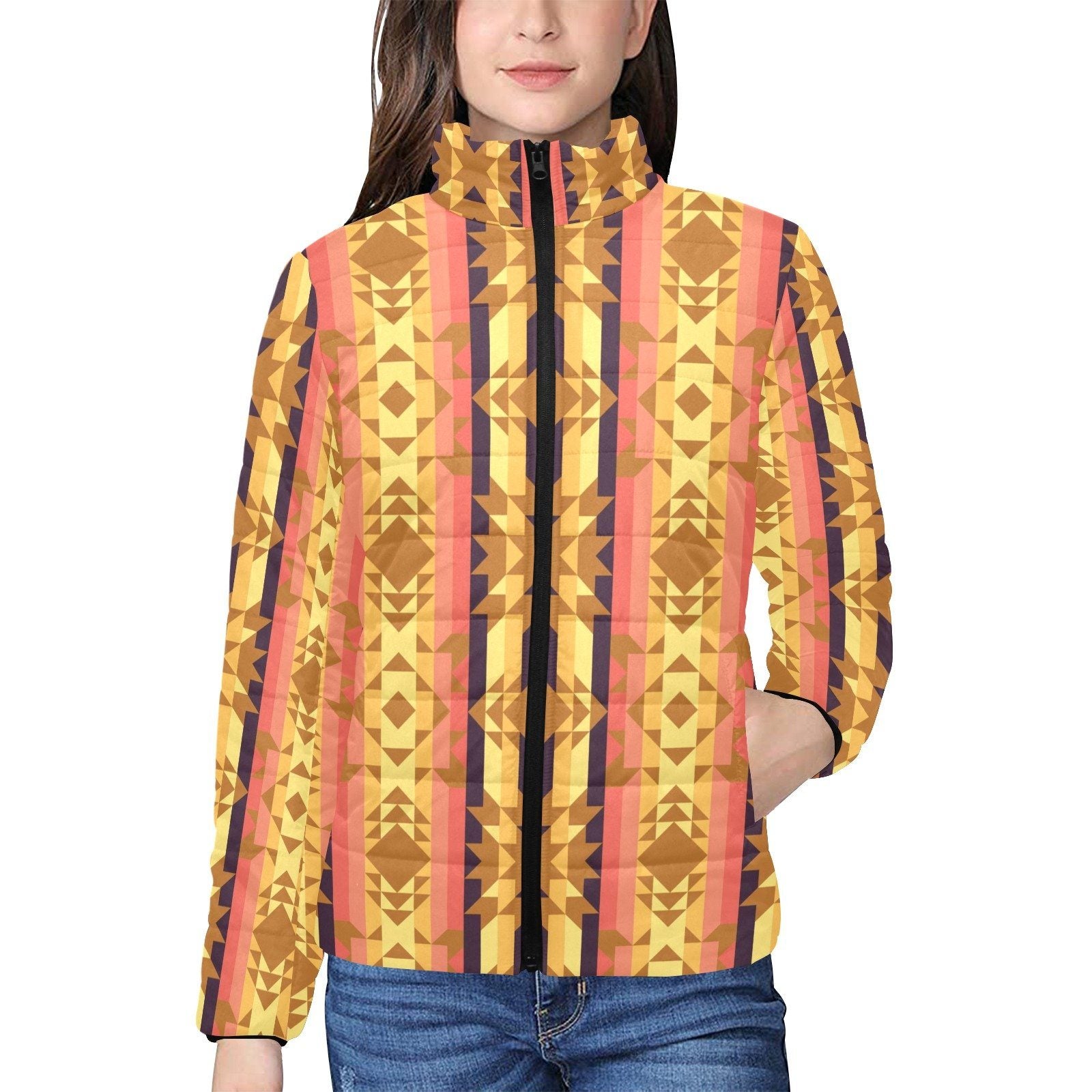 Infinite Sunset Women's Stand Collar Padded Jacket (Model H41) jacket e-joyer