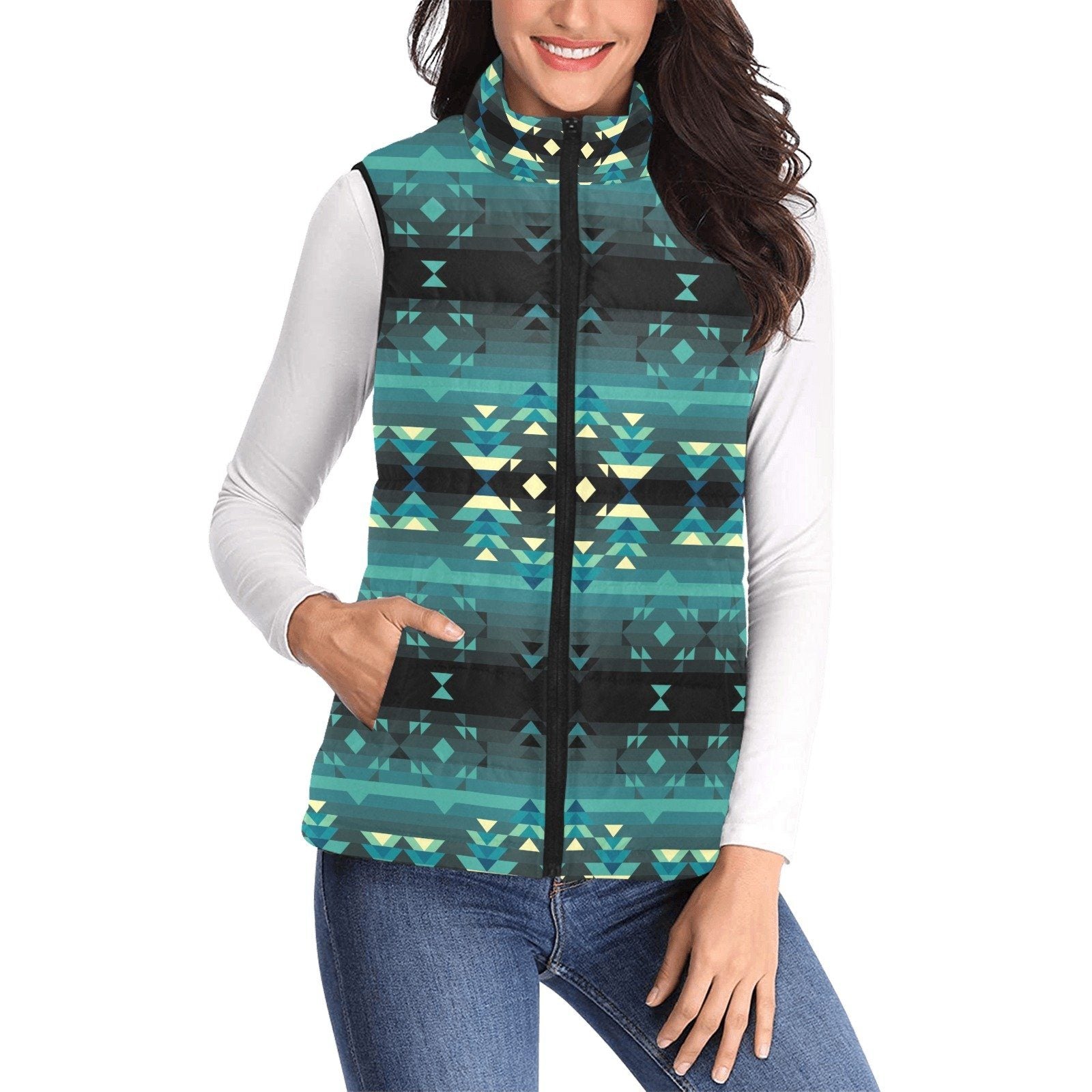 Inspire Green Women's Padded Vest Jacket (Model H44) Women's Padded Vest Jacket (H44) e-joyer 