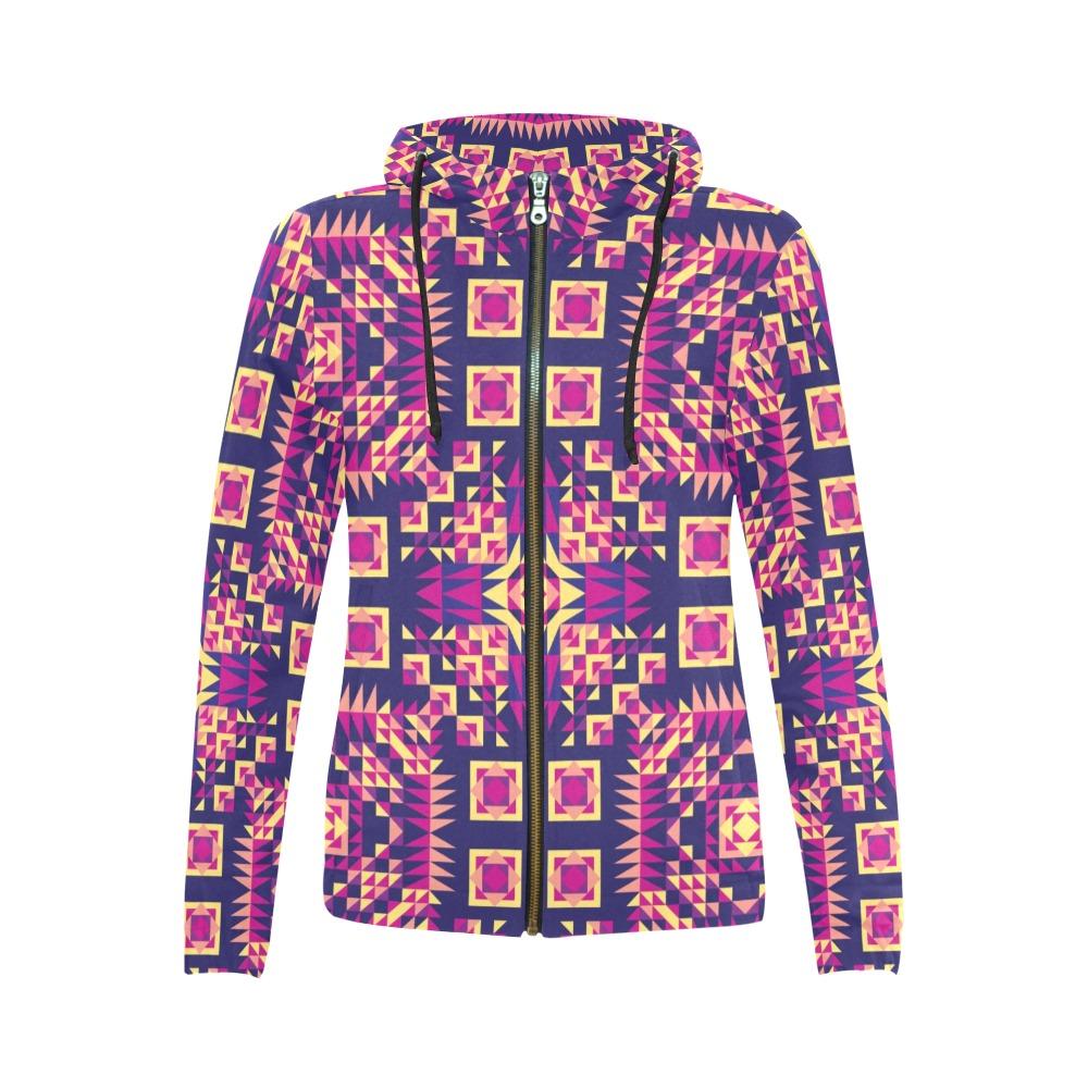 Kaleidoscope Bleu All Over Print Full Zip Hoodie for Women (Model H14) All Over Print Full Zip Hoodie for Women (H14) e-joyer