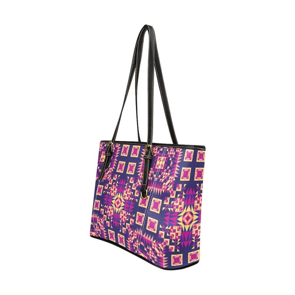 Kaleidoscope Bleu Leather Tote Bag/Large (Model 1640) Leather Tote Bag (1640) e-joyer